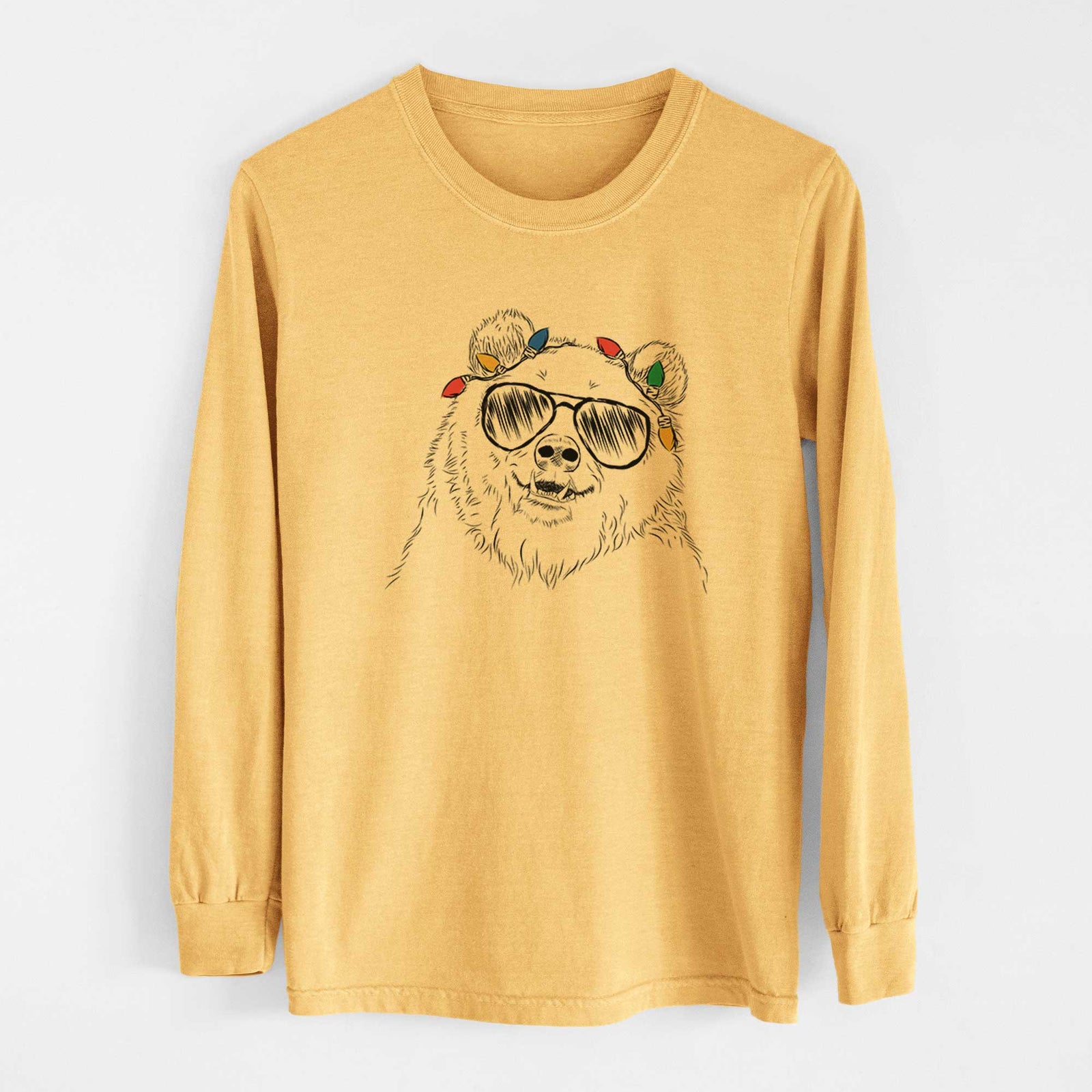 Christmas Lights Grizz the Bear - Heavyweight 100% Cotton Long Sleeve