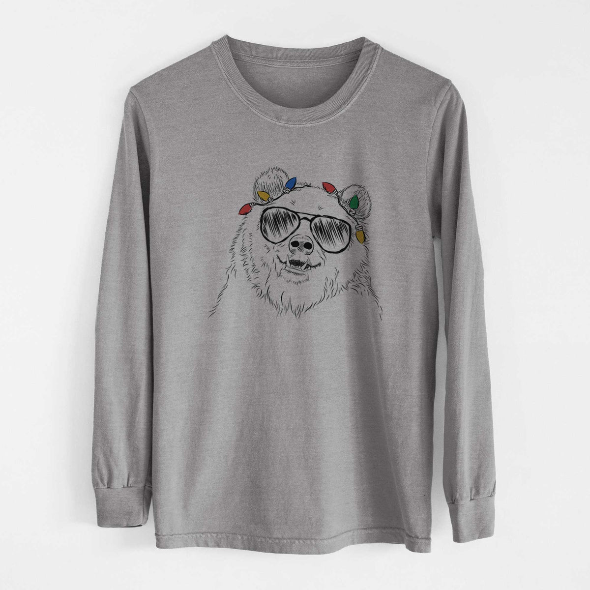 Christmas Lights Grizz the Bear - Heavyweight 100% Cotton Long Sleeve