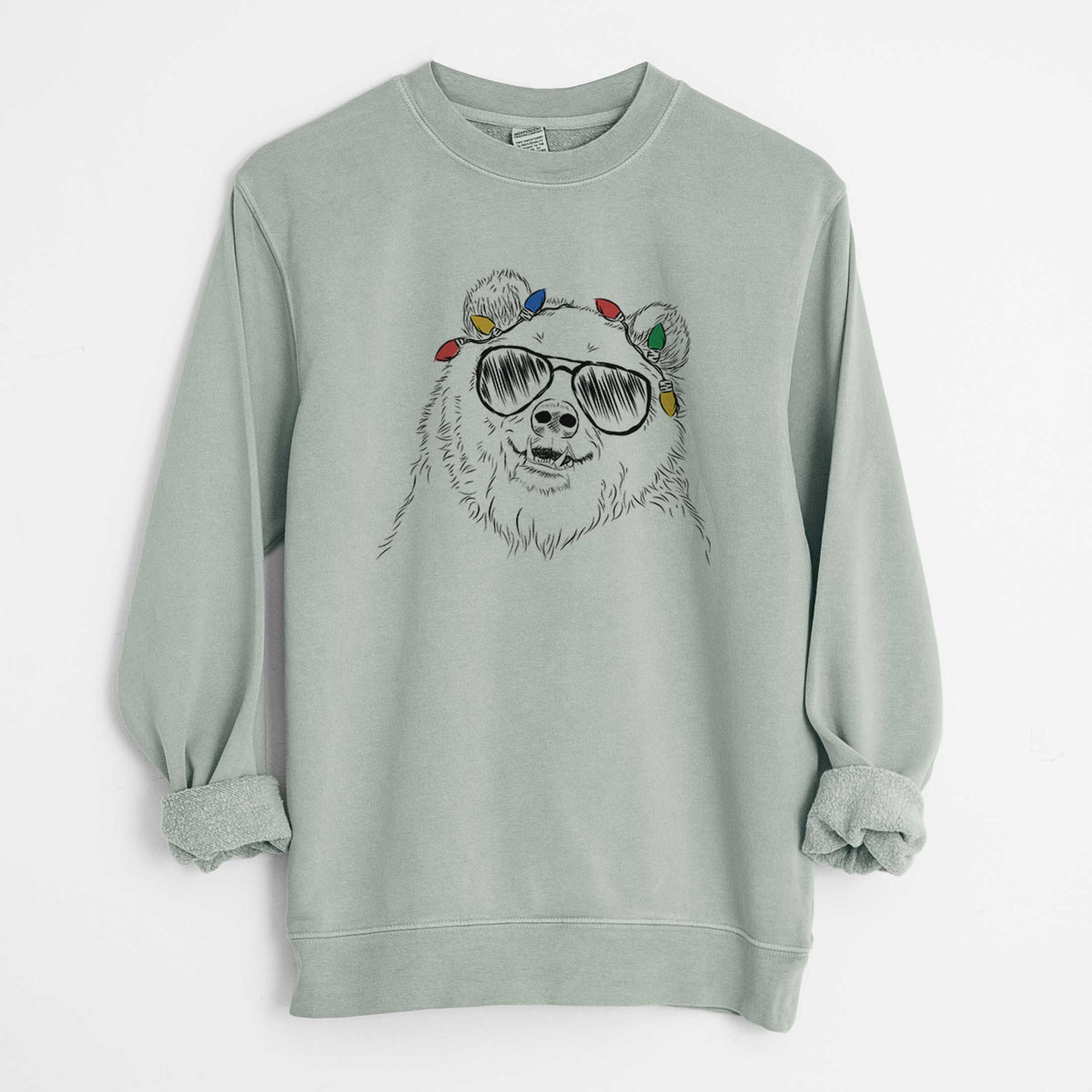 Christmas Lights Grizz the Bear - Unisex Pigment Dyed Crew Sweatshirt