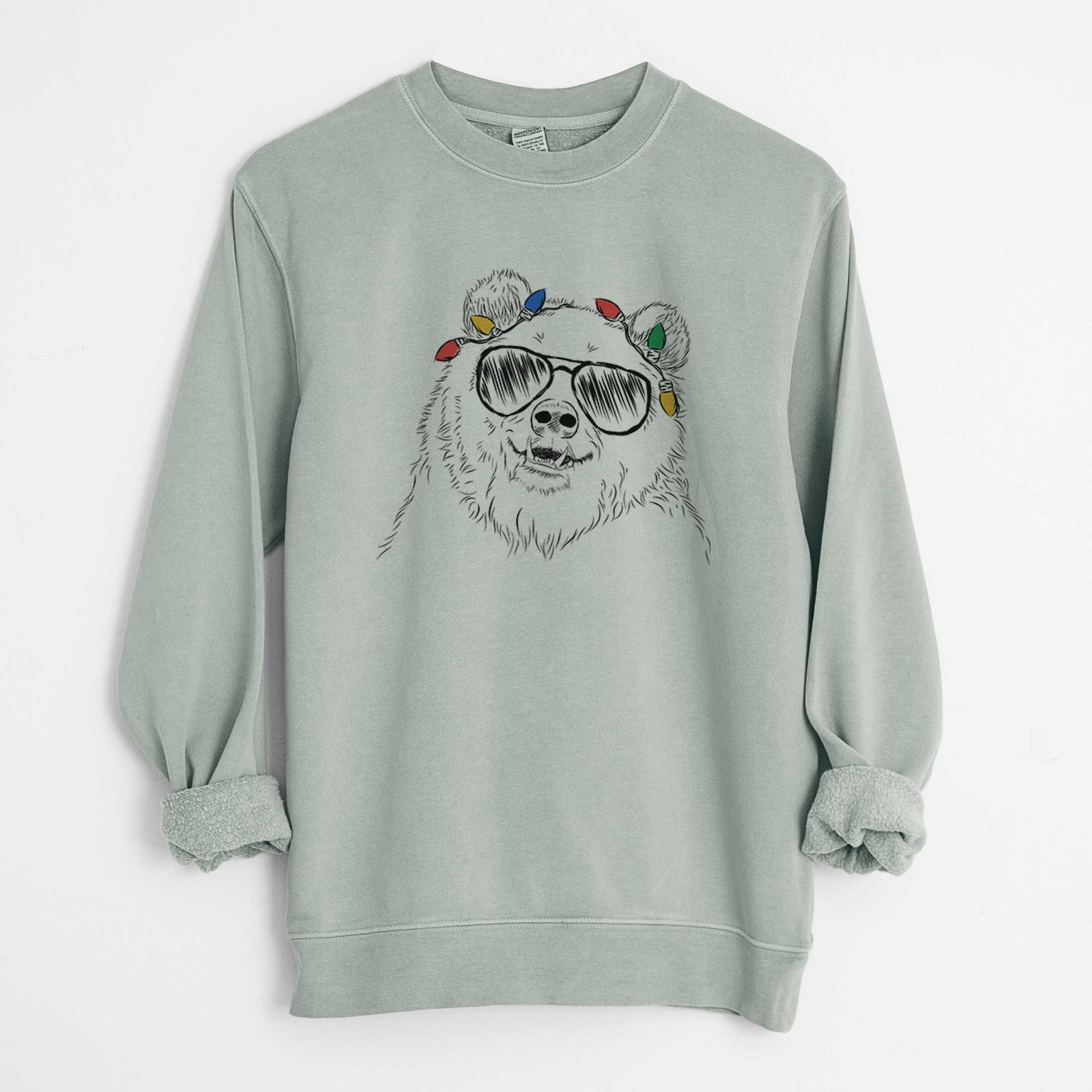 Christmas Lights Grizz the Bear - Unisex Pigment Dyed Crew Sweatshirt