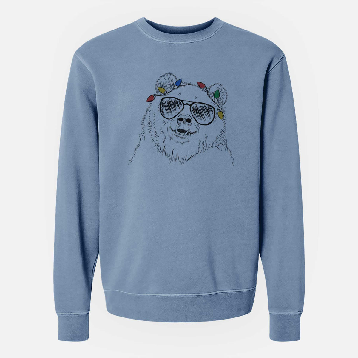 Christmas Lights Grizz the Bear - Unisex Pigment Dyed Crew Sweatshirt