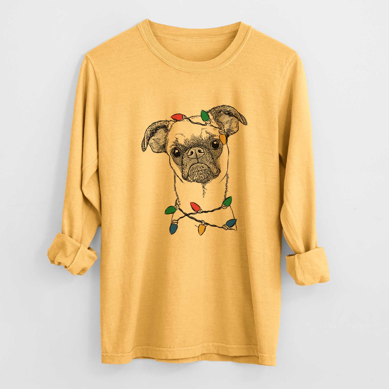 Christmas Lights Groot the Brussels Griffon - Heavyweight 100% Cotton Long Sleeve