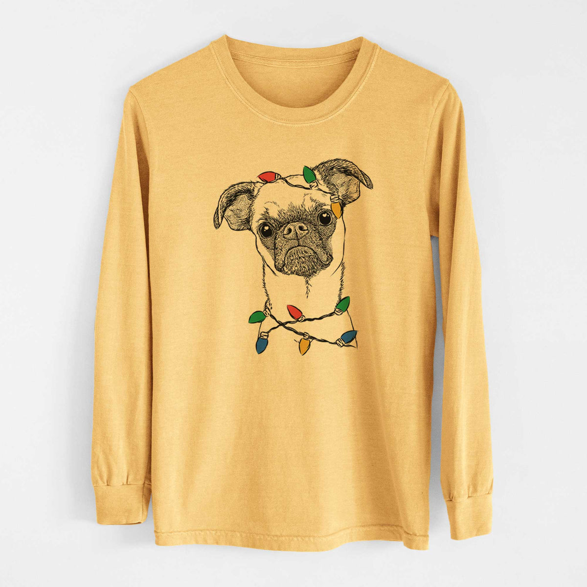 Christmas Lights Groot the Brussels Griffon - Heavyweight 100% Cotton Long Sleeve