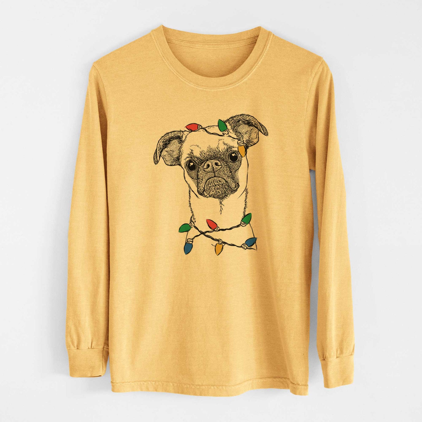 Christmas Lights Groot the Brussels Griffon - Heavyweight 100% Cotton Long Sleeve