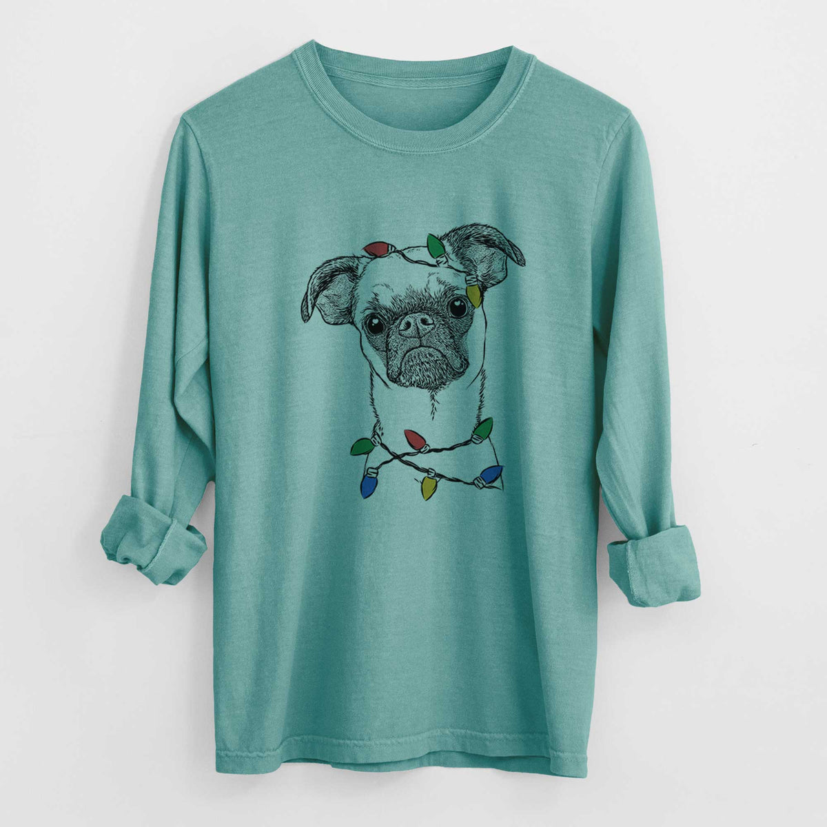 Christmas Lights Groot the Brussels Griffon - Heavyweight 100% Cotton Long Sleeve