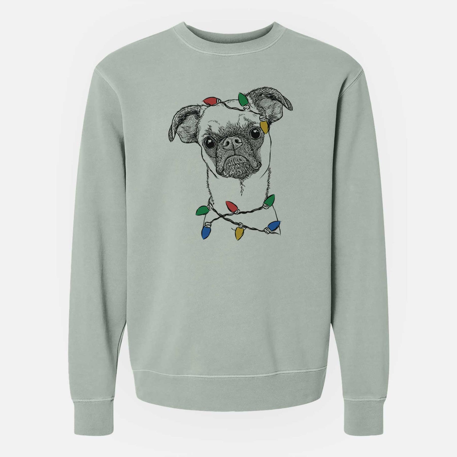 Christmas Lights Groot the Brussels Griffon - Unisex Pigment Dyed Crew Sweatshirt