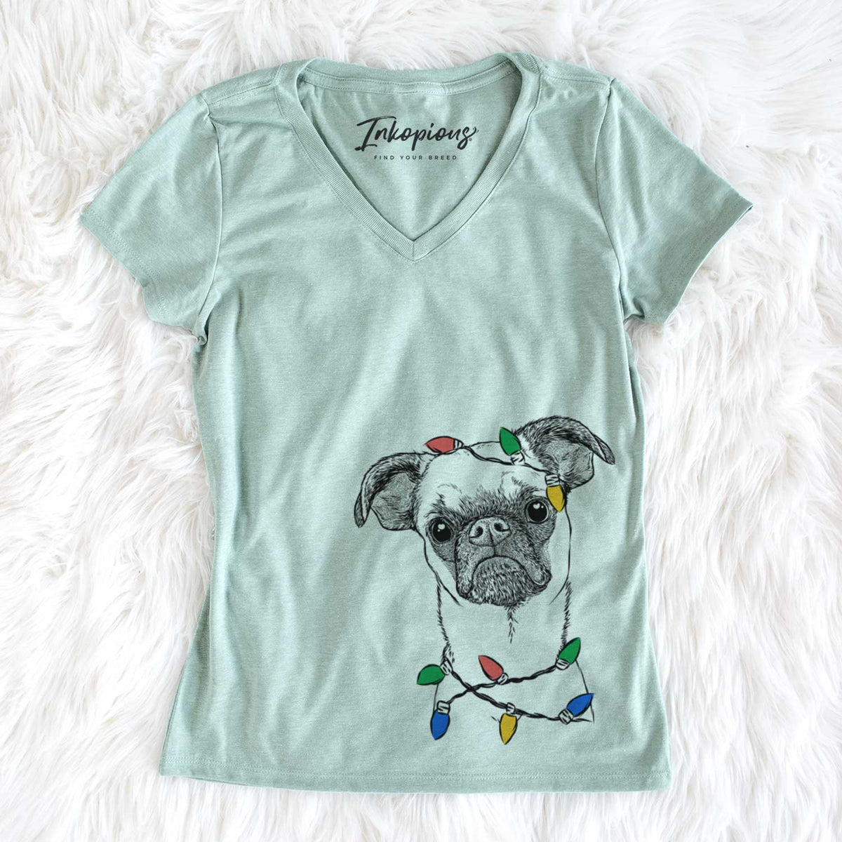 Christmas Lights Groot the Brussels Griffon - Women&#39;s V-neck Shirt