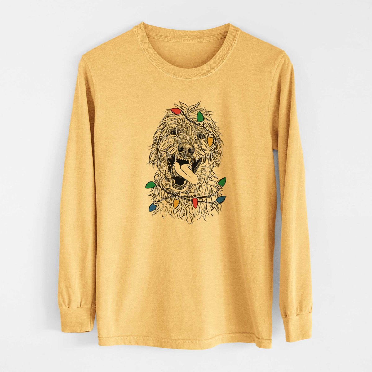 Christmas Lights Groot the Irish Wolfhound - Heavyweight 100% Cotton Long Sleeve