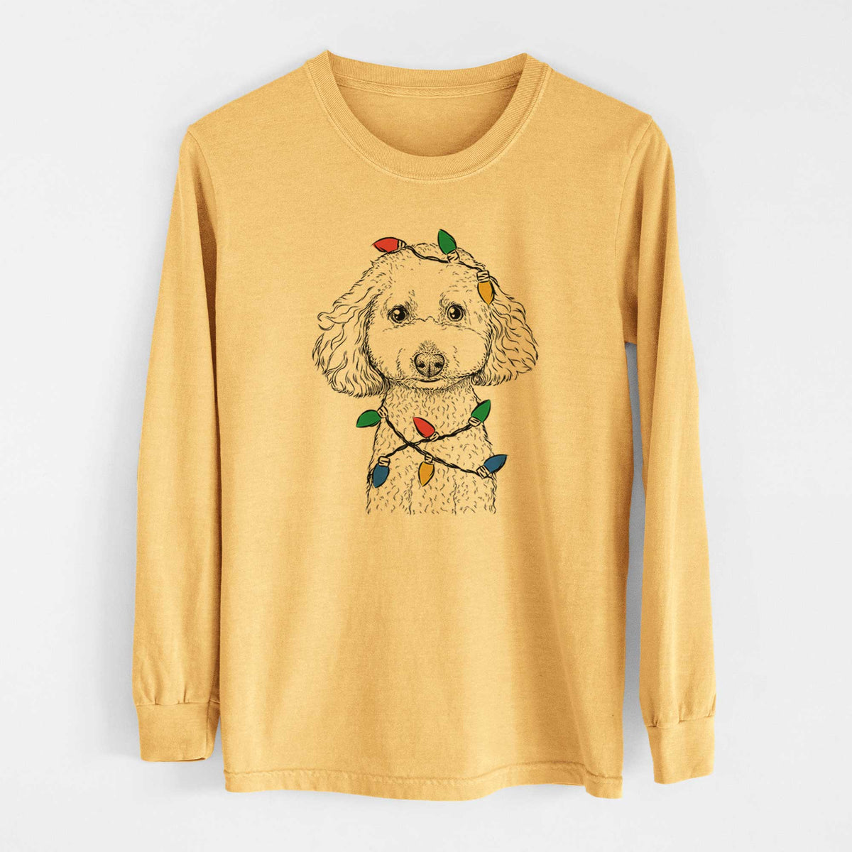 Christmas Lights Guinness the Toy Poodle Mix - Heavyweight 100% Cotton Long Sleeve
