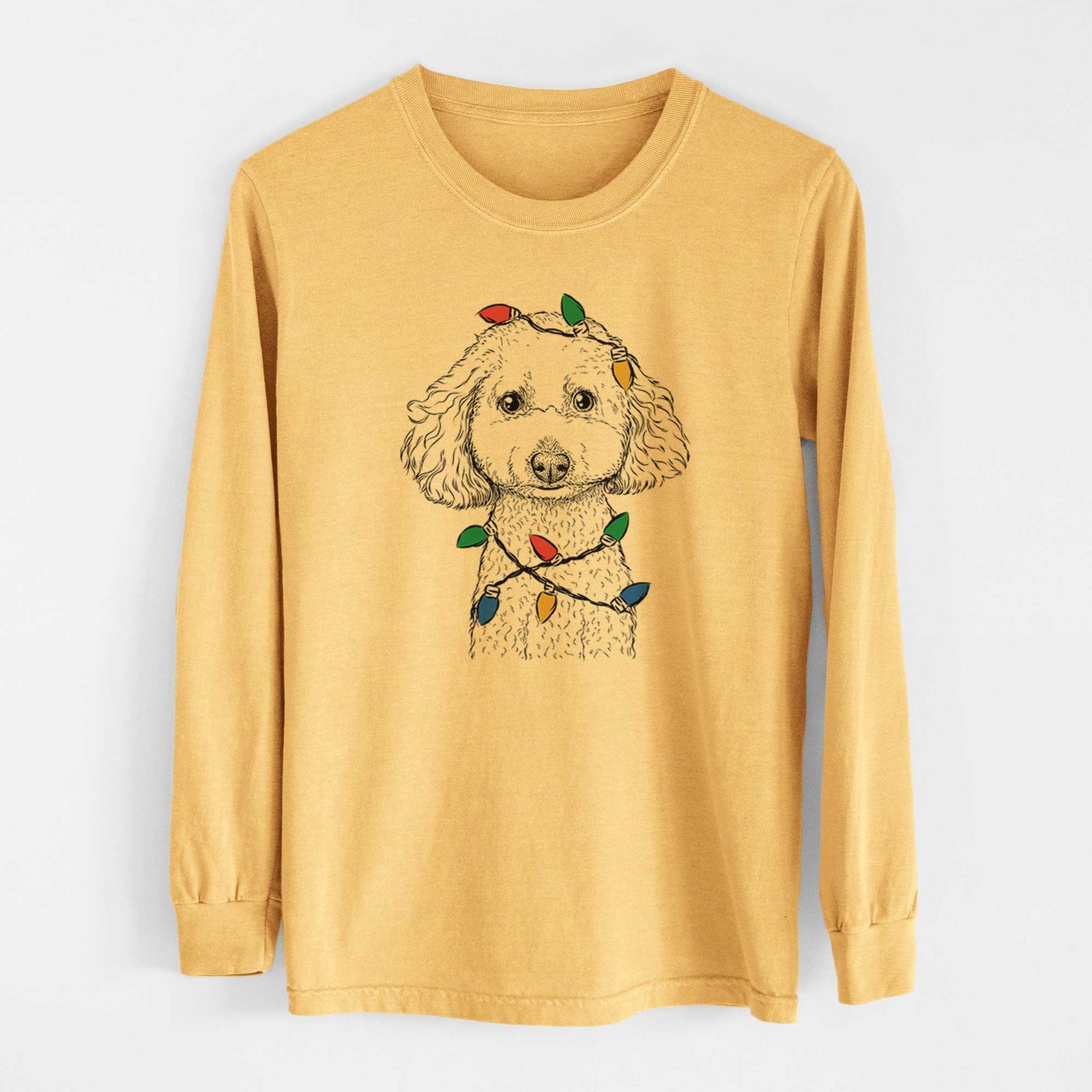 Christmas Lights Guinness the Toy Poodle Mix - Heavyweight 100% Cotton Long Sleeve