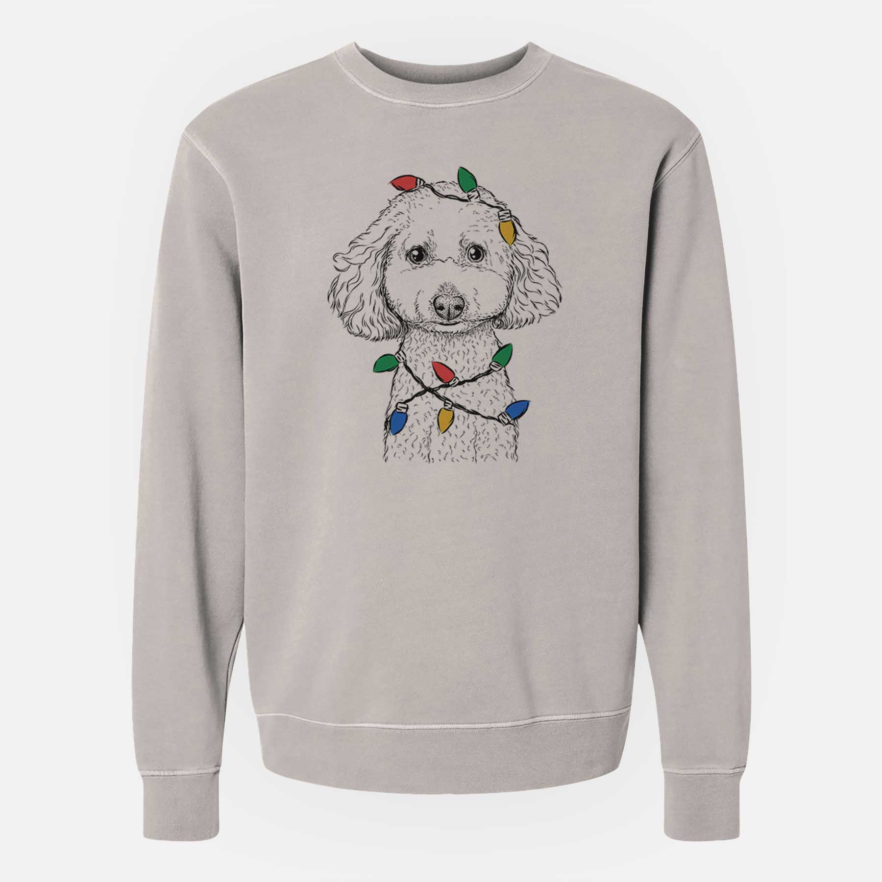 Christmas Lights Guinness the Toy Poodle Mix - Unisex Pigment Dyed Crew Sweatshirt