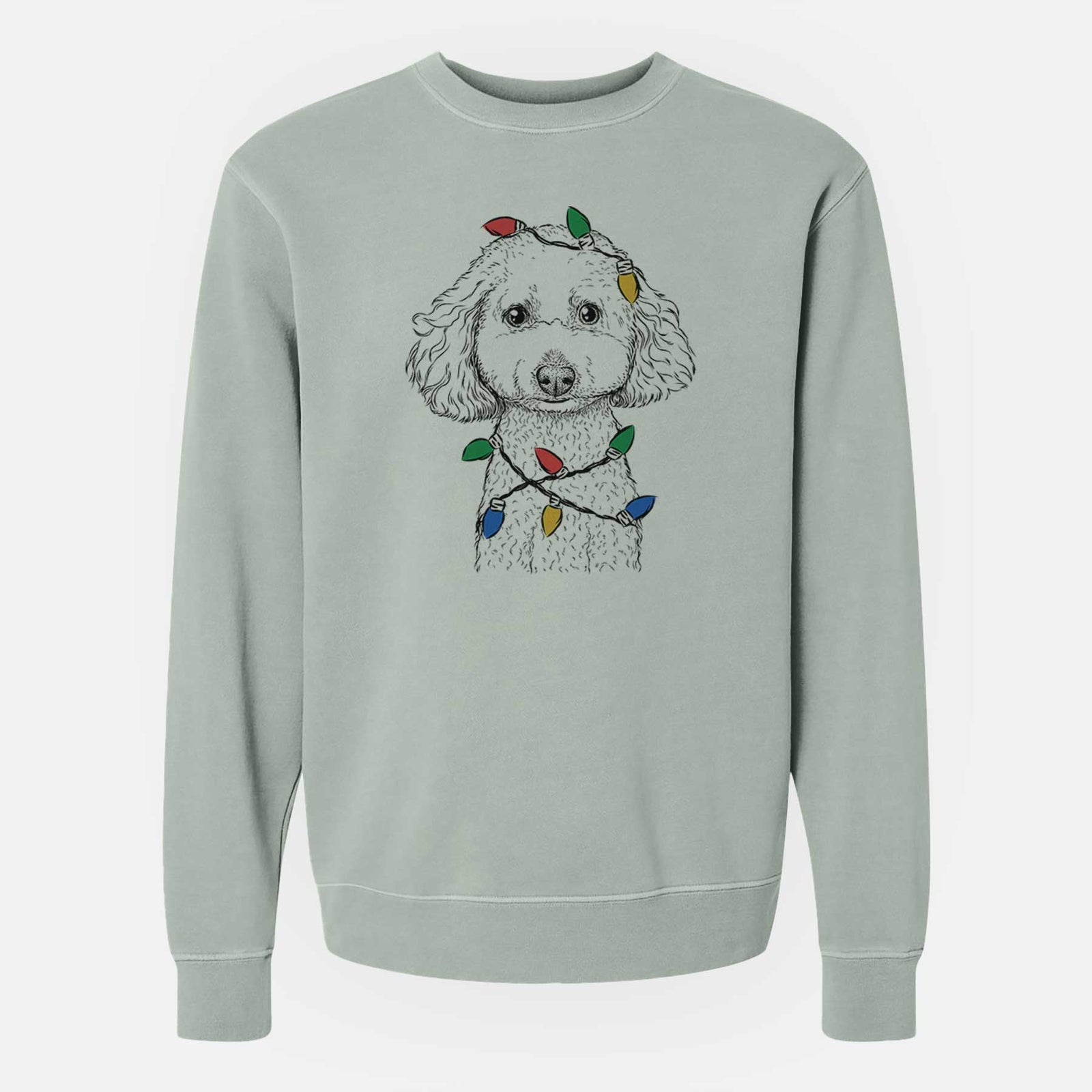 Christmas Lights Guinness the Toy Poodle Mix - Unisex Pigment Dyed Crew Sweatshirt