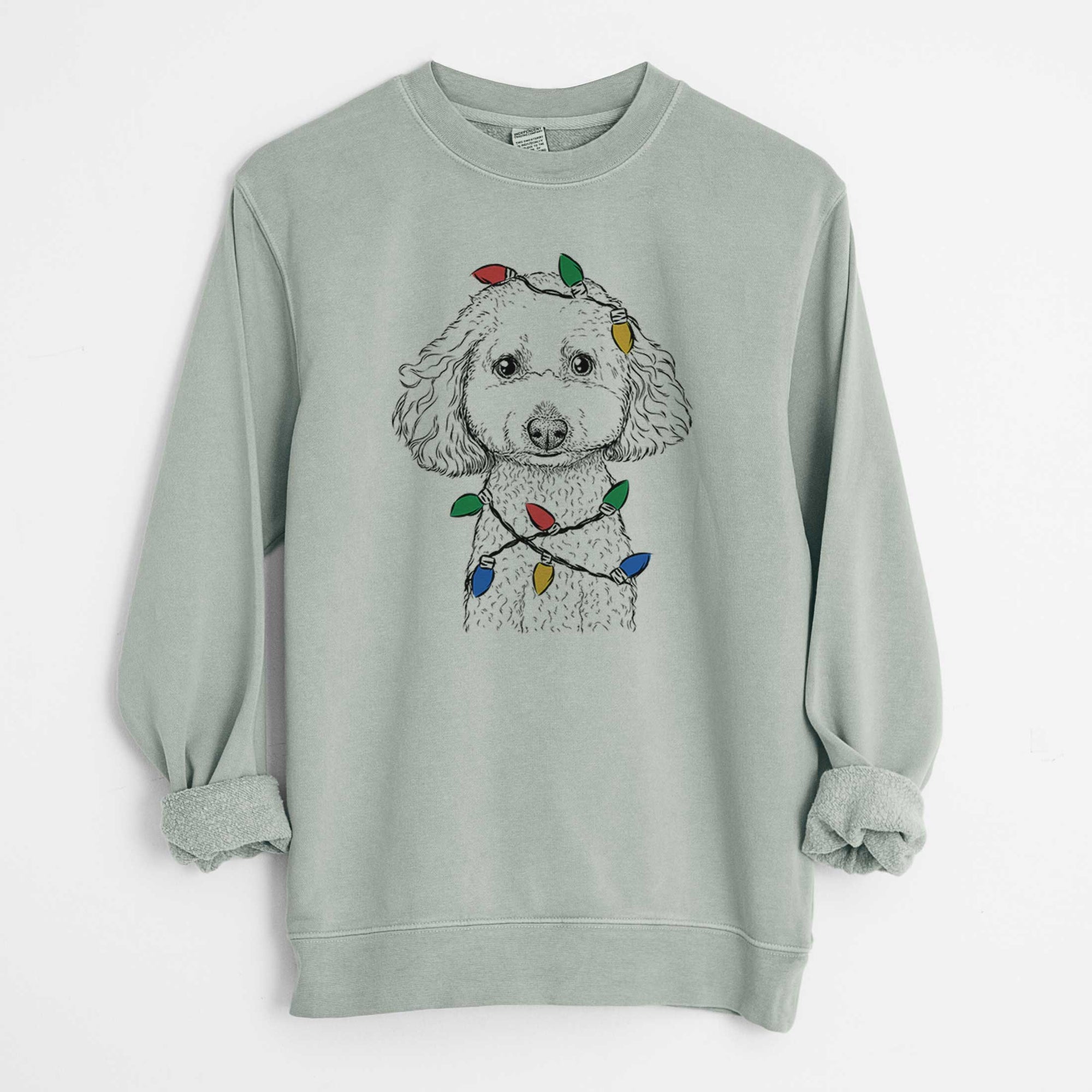 Christmas Lights Guinness the Toy Poodle Mix - Unisex Pigment Dyed Crew Sweatshirt