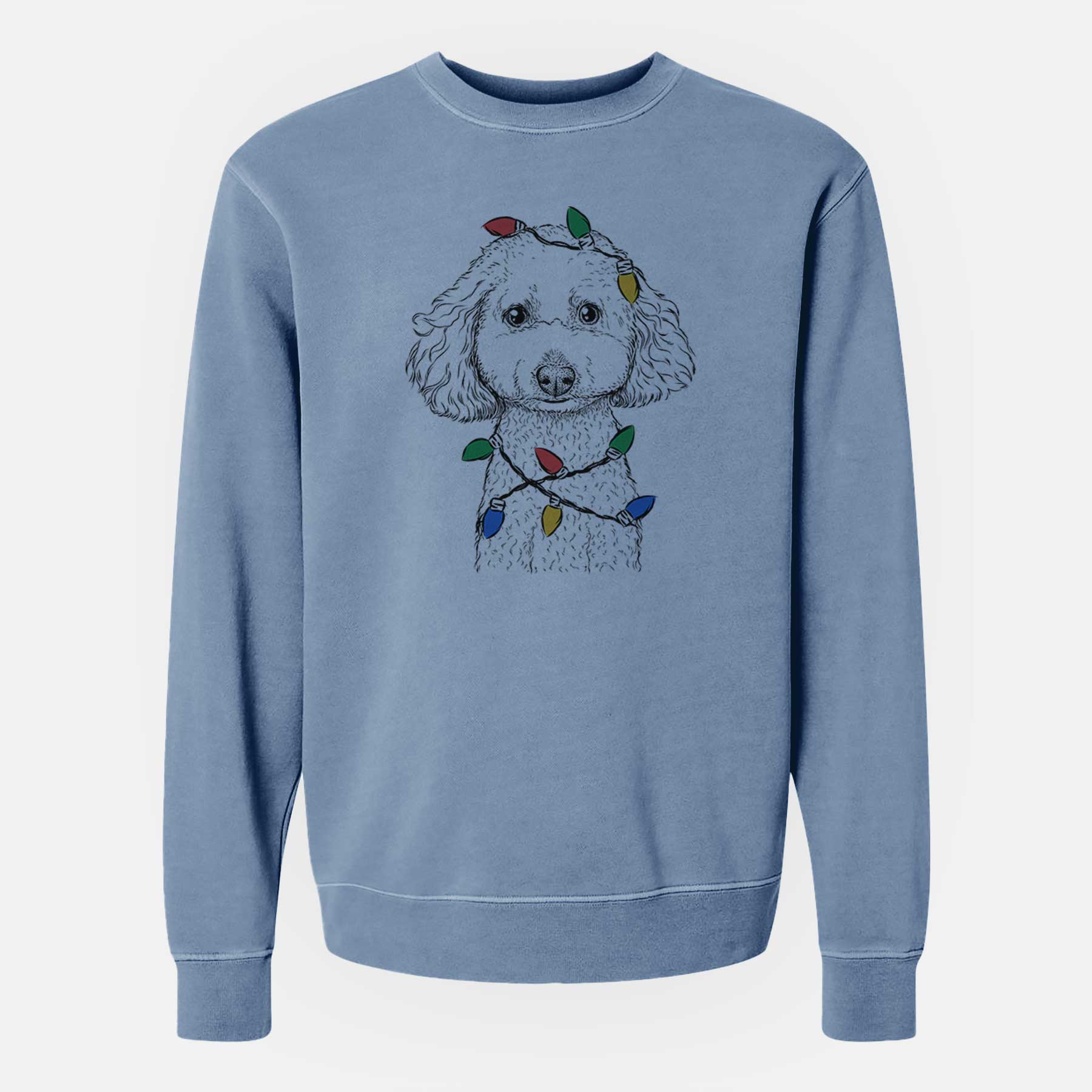 Christmas Lights Guinness the Toy Poodle Mix - Unisex Pigment Dyed Crew Sweatshirt