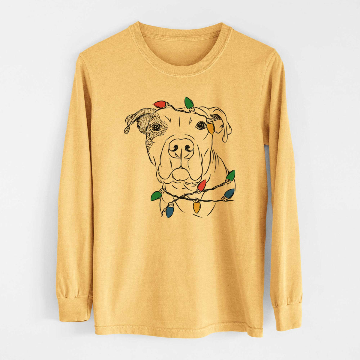 Christmas Lights Gummy the Pitbull - Heavyweight 100% Cotton Long Sleeve