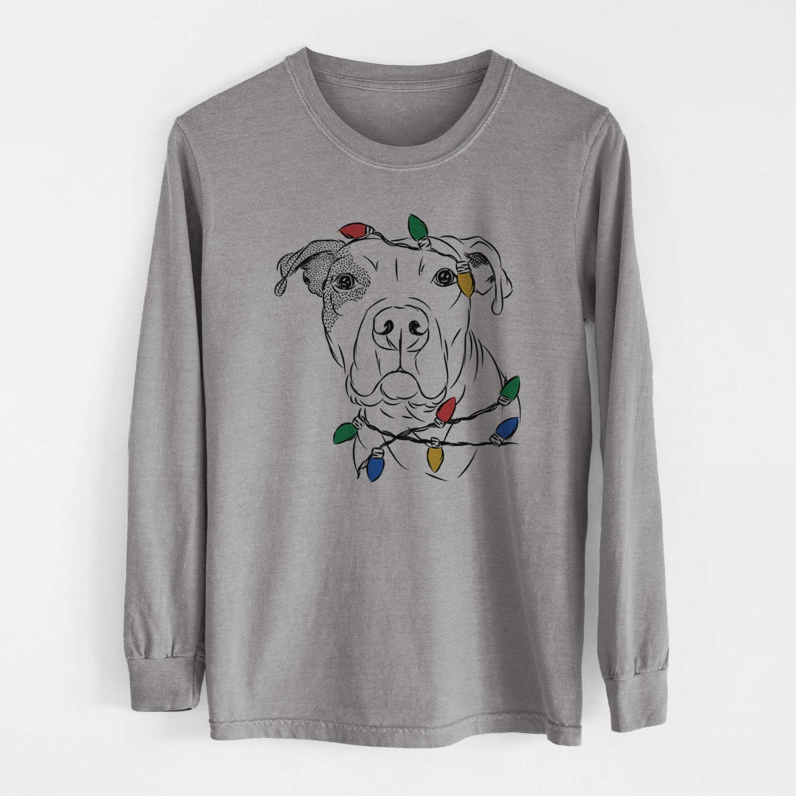 Christmas Lights Gummy the Pitbull - Heavyweight 100% Cotton Long Sleeve
