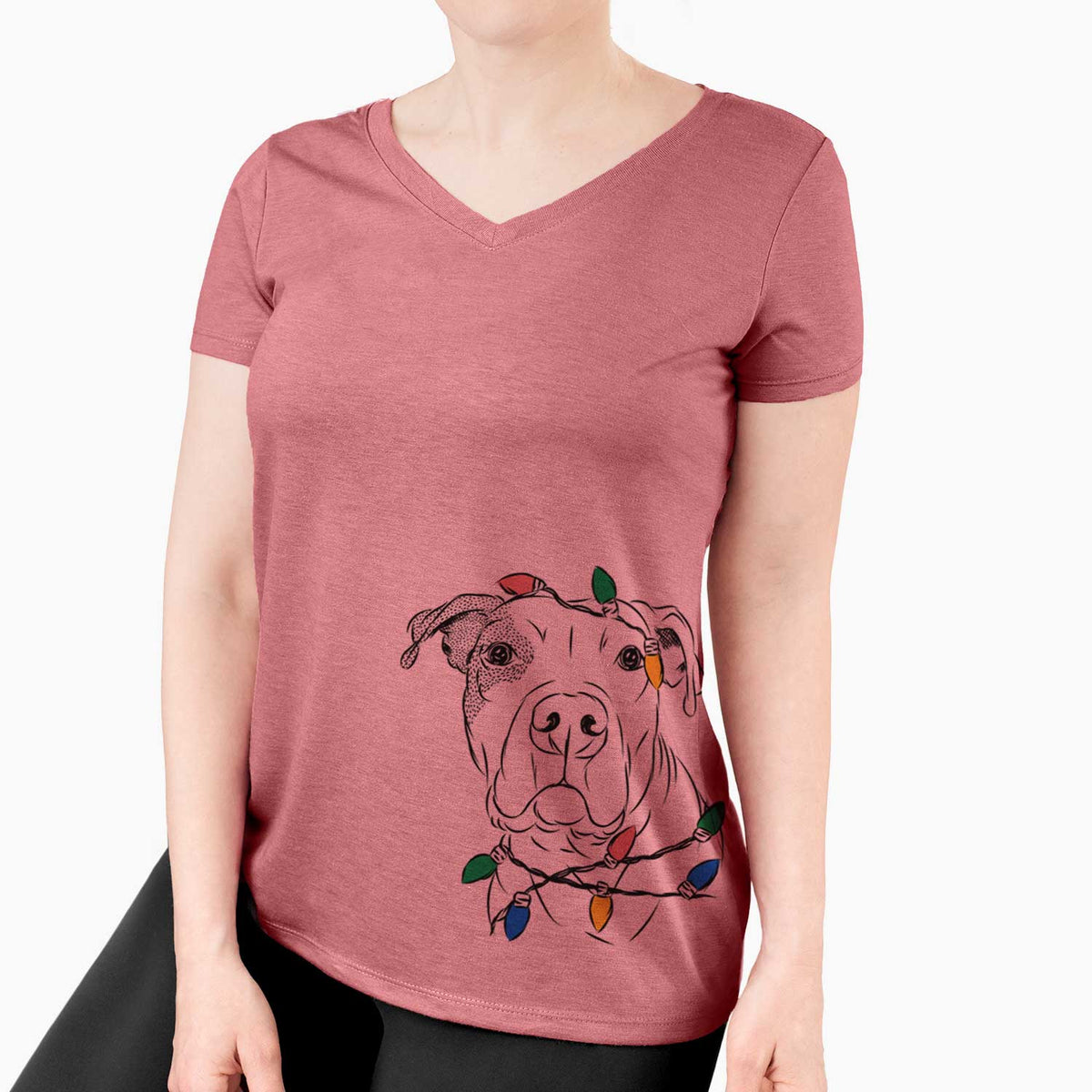 Christmas Lights Gummy the Pitbull - Women's V-neck Shirt