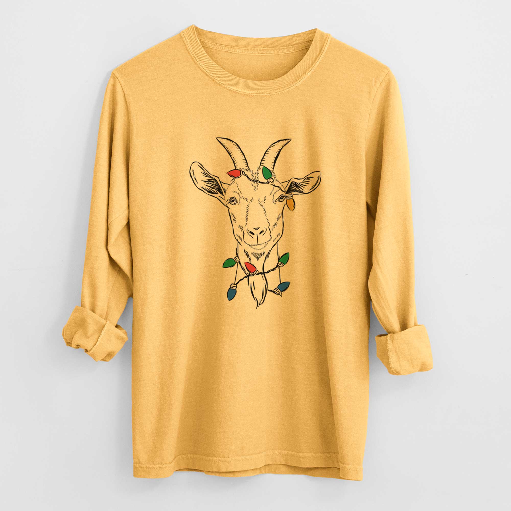 Christmas Lights Gunnar the Goat - Heavyweight 100% Cotton Long Sleeve