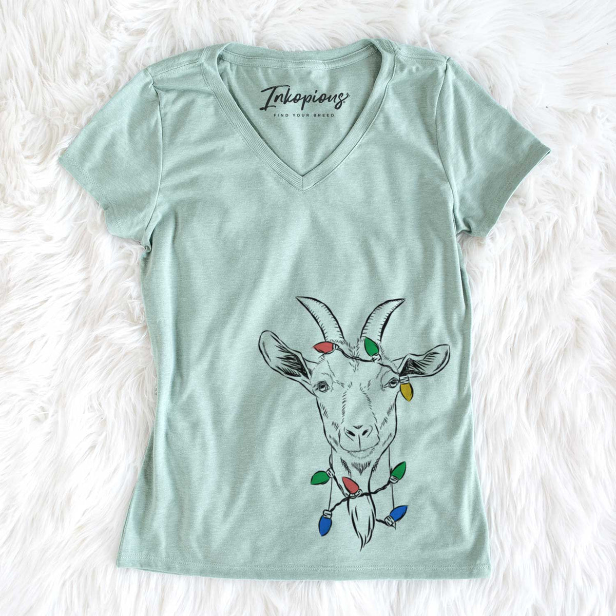 Christmas Lights Gunnar the Goat - Women&#39;s V-neck Shirt