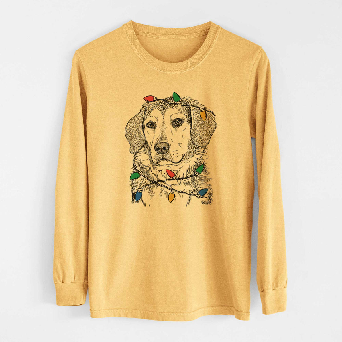 Christmas Lights Gunner the Beagle Mix - Heavyweight 100% Cotton Long Sleeve