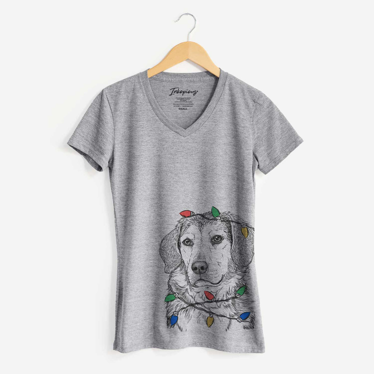 Christmas Lights Gunner the Beagle Mix - Women's V-neck Shirt