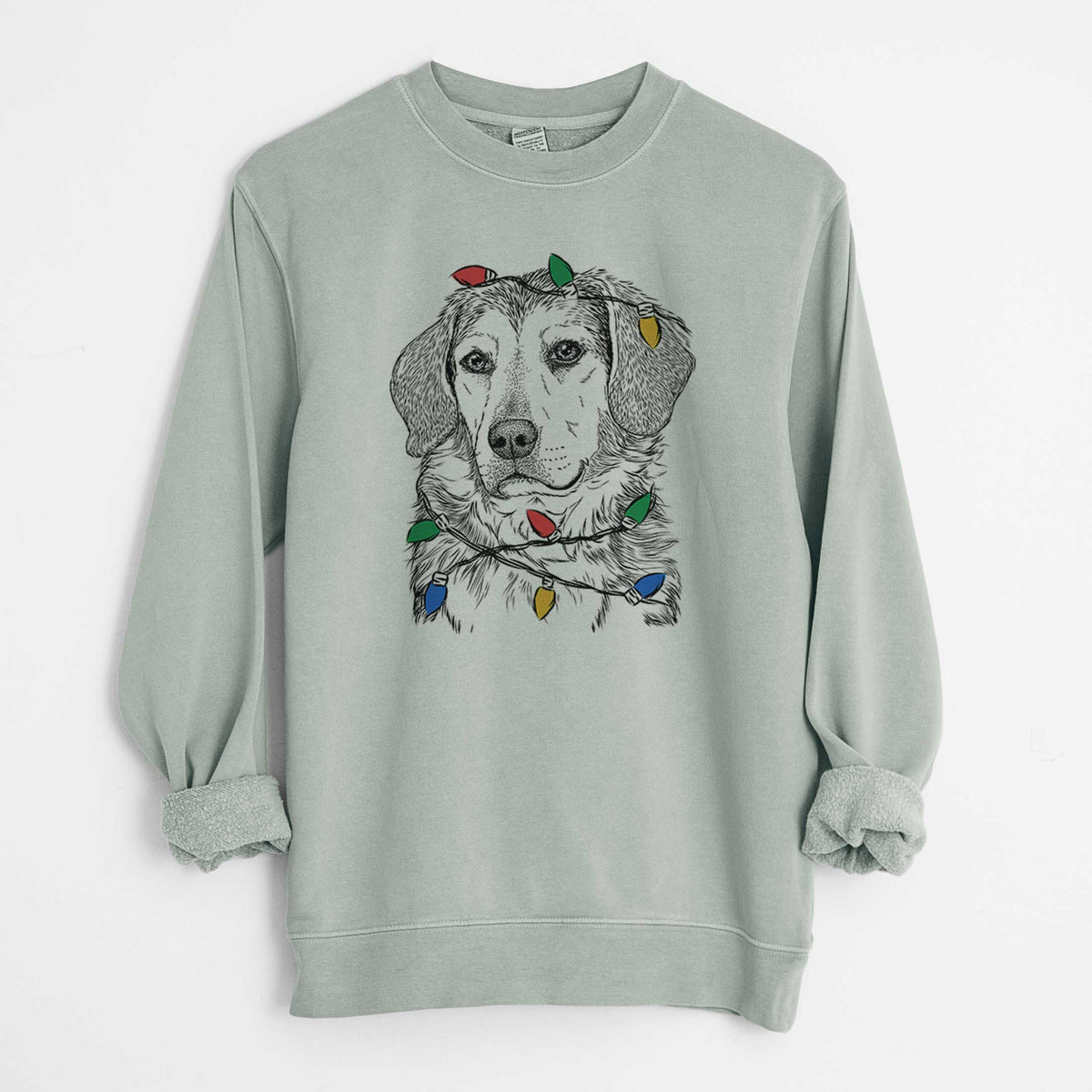 Christmas Lights Gunner the Beagle Mix - Unisex Pigment Dyed Crew Sweatshirt