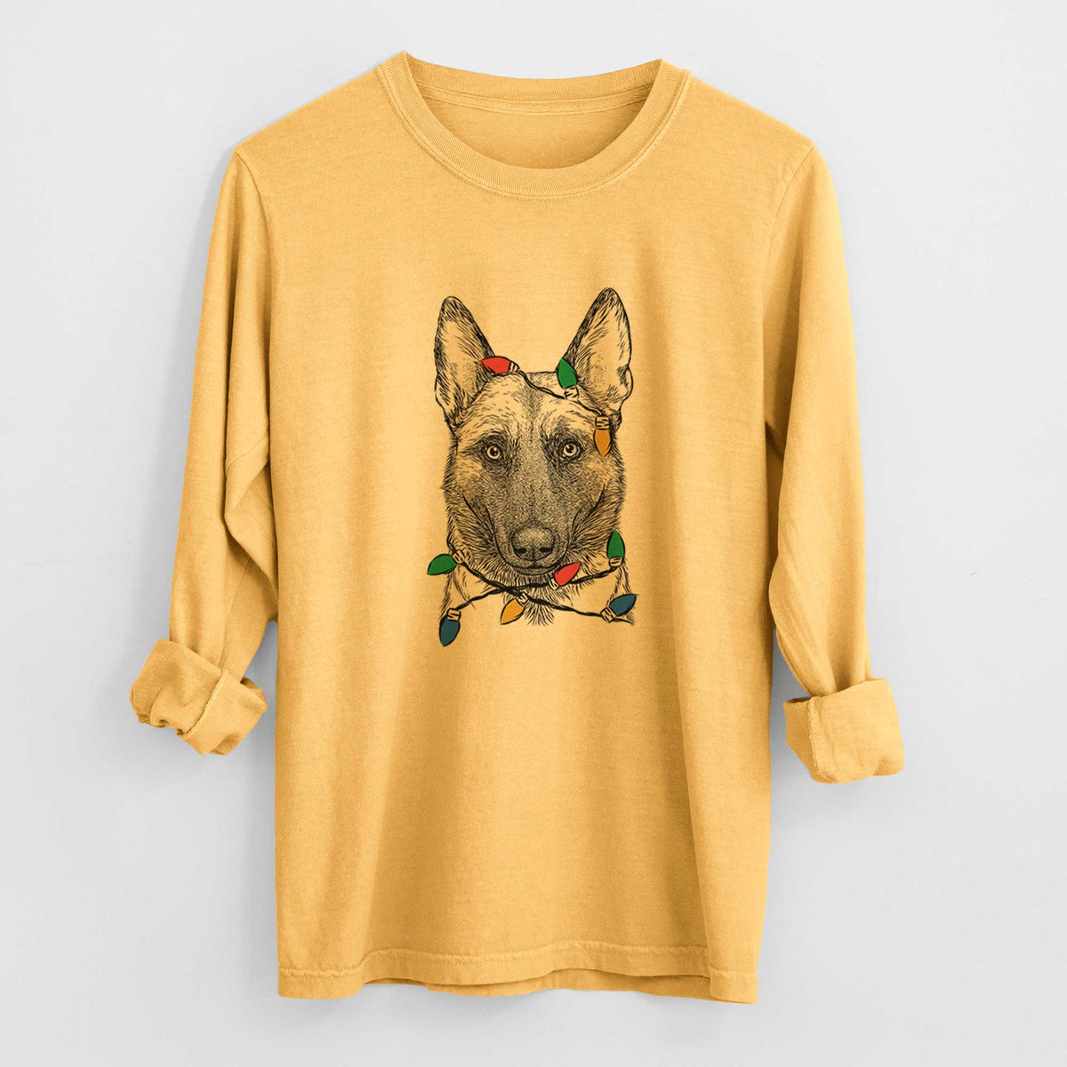 Christmas Lights Gunther the Belgian Malinois - Heavyweight 100% Cotton Long Sleeve