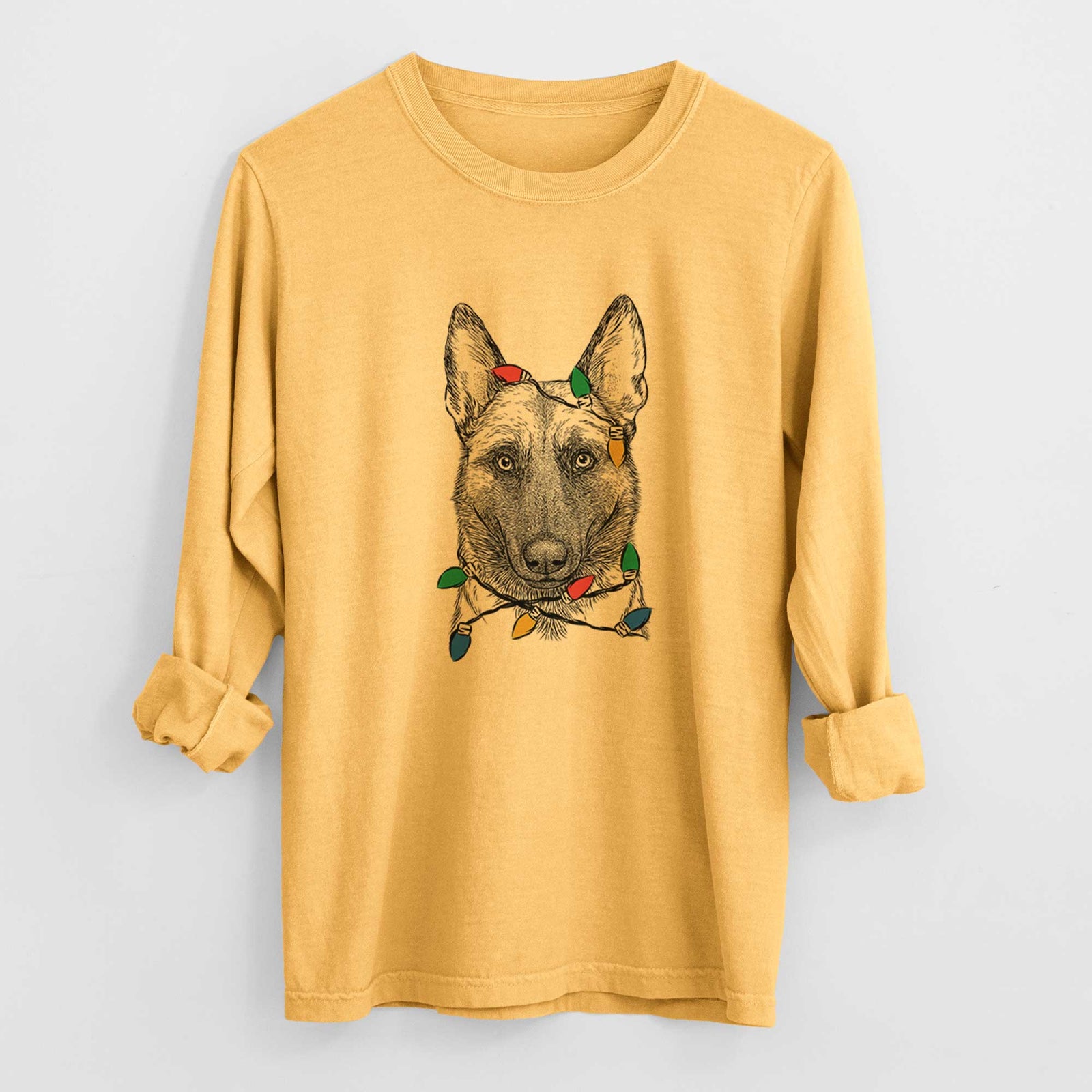 Christmas Lights Gunther the Belgian Malinois - Heavyweight 100% Cotton Long Sleeve
