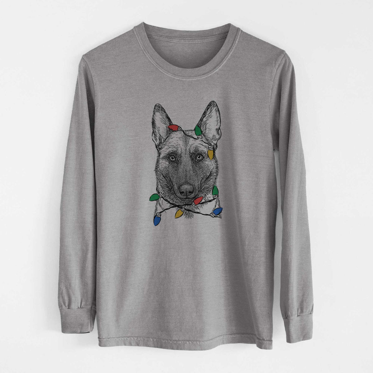 Christmas Lights Gunther the Belgian Malinois - Heavyweight 100% Cotton Long Sleeve