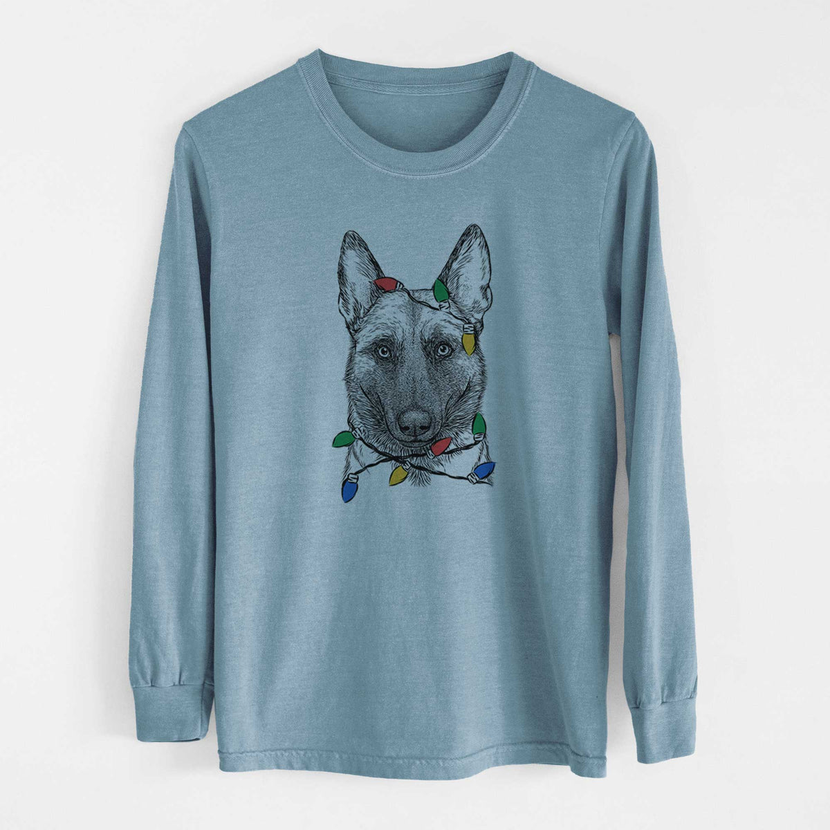 Christmas Lights Gunther the Belgian Malinois - Heavyweight 100% Cotton Long Sleeve