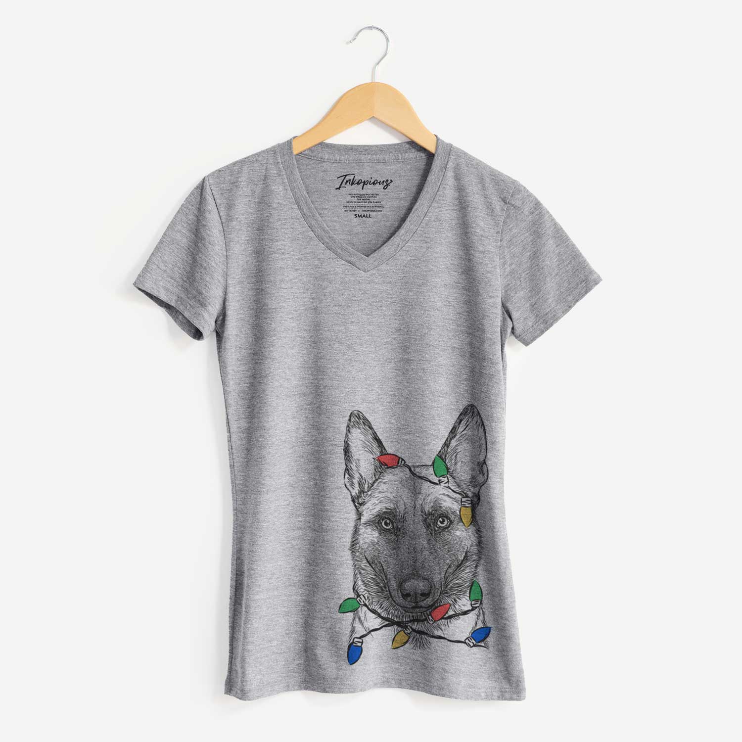 Christmas Lights Gunther the Belgian Malinois - Women's V-neck Shirt