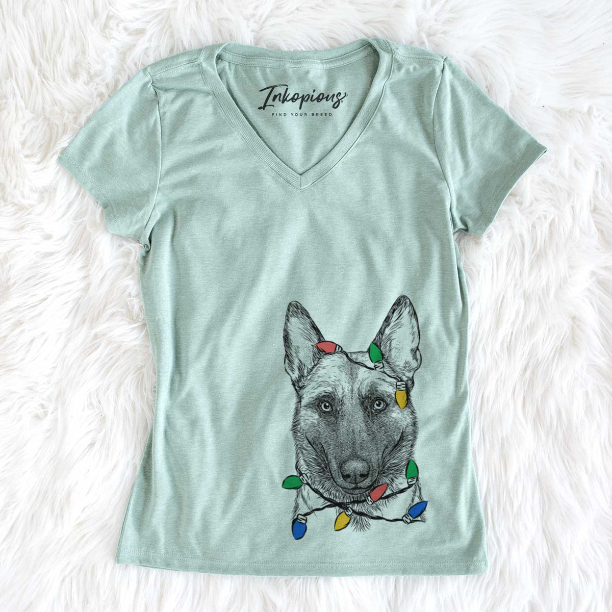Christmas Lights Gunther the Belgian Malinois - Women's V-neck Shirt