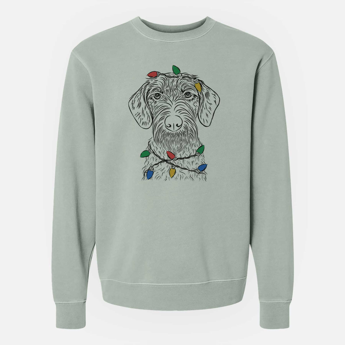 Christmas Lights Gus the German Wirehaired Pointer - Unisex Pigment Dyed Crew Sweatshirt