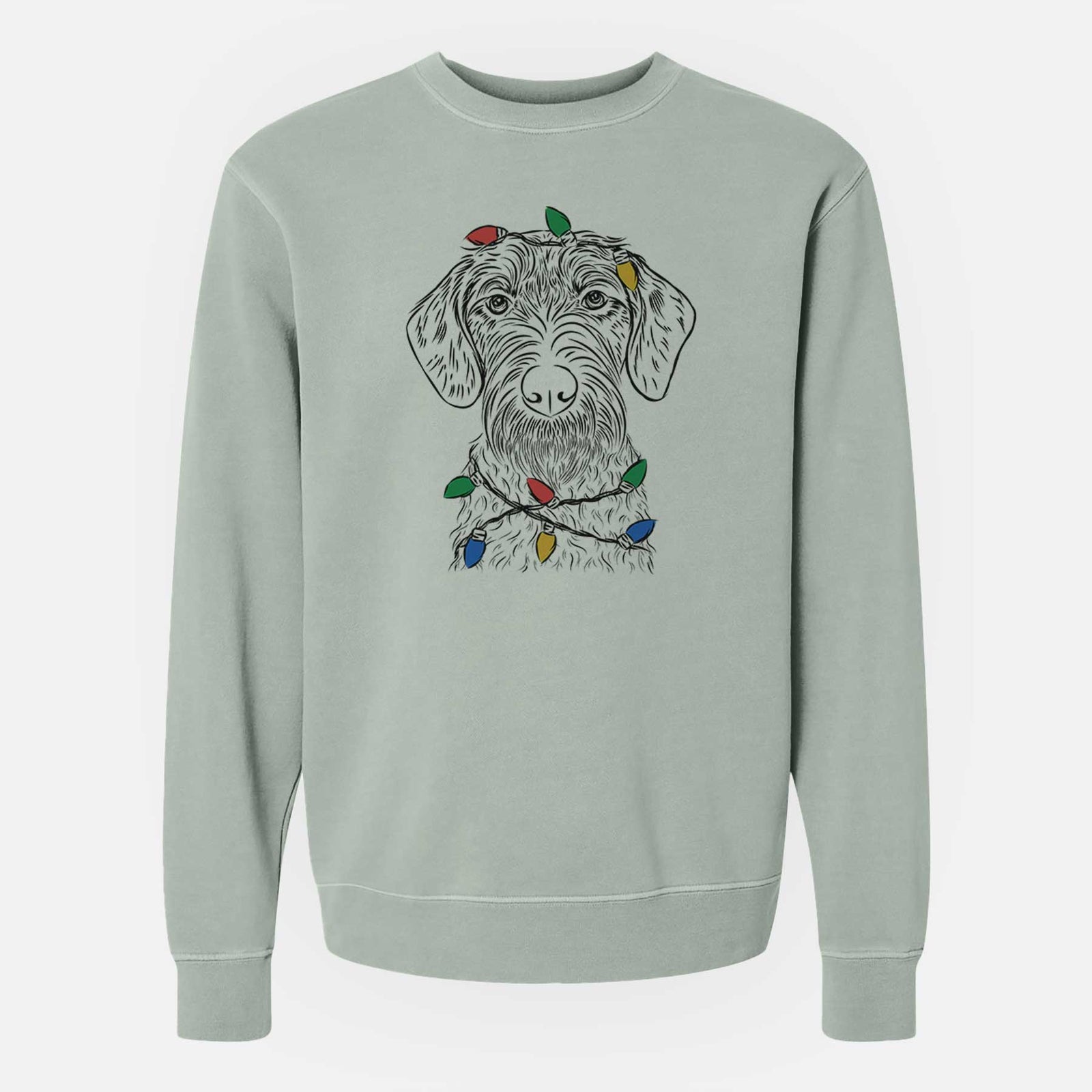 Christmas Lights Gus the German Wirehaired Pointer - Unisex Pigment Dyed Crew Sweatshirt