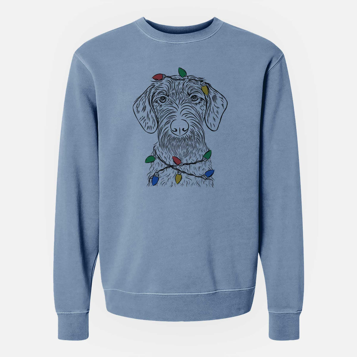Christmas Lights Gus the German Wirehaired Pointer - Unisex Pigment Dyed Crew Sweatshirt