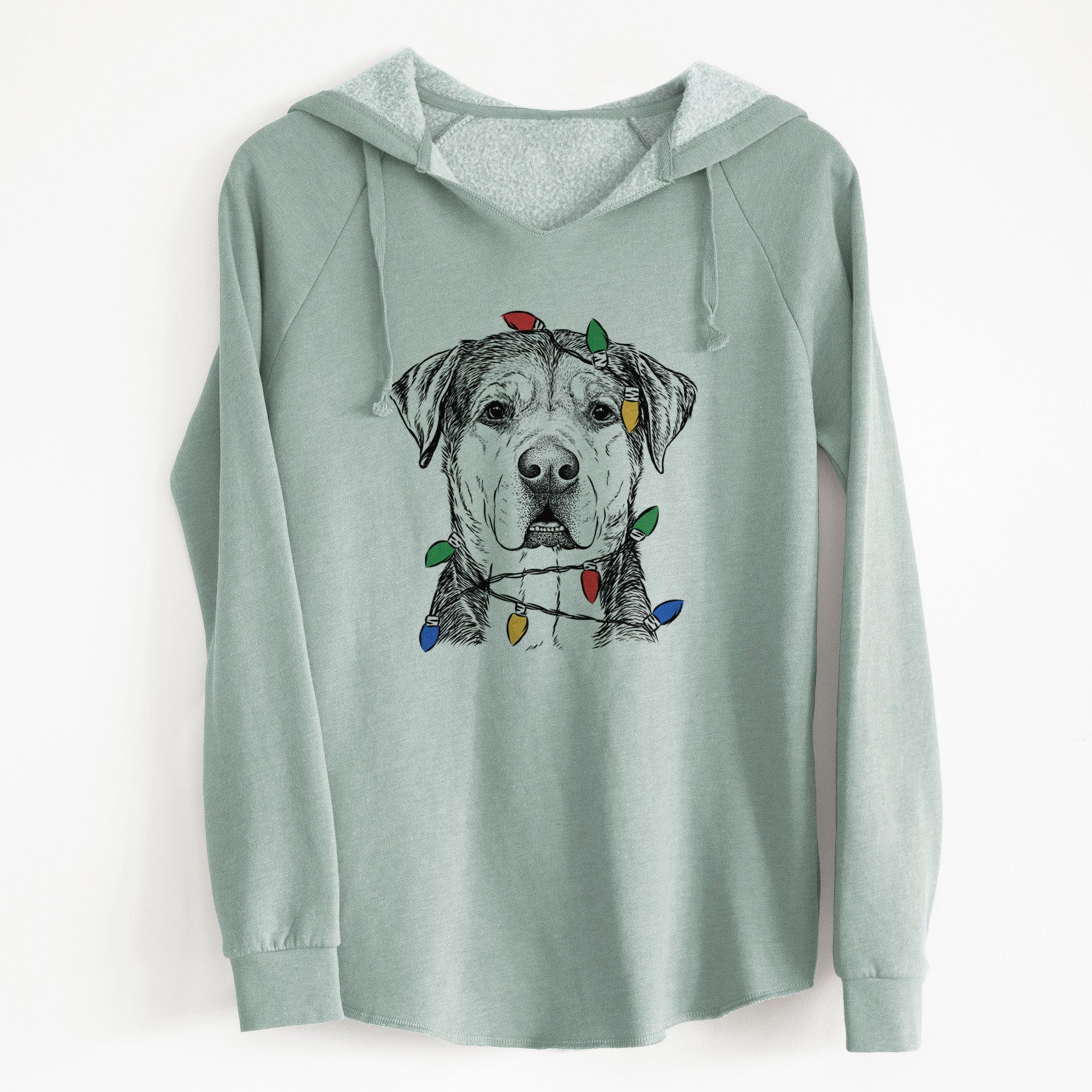 Christmas Lights Gus the Rottweiler Mix - Cali Wave Hooded Sweatshirt