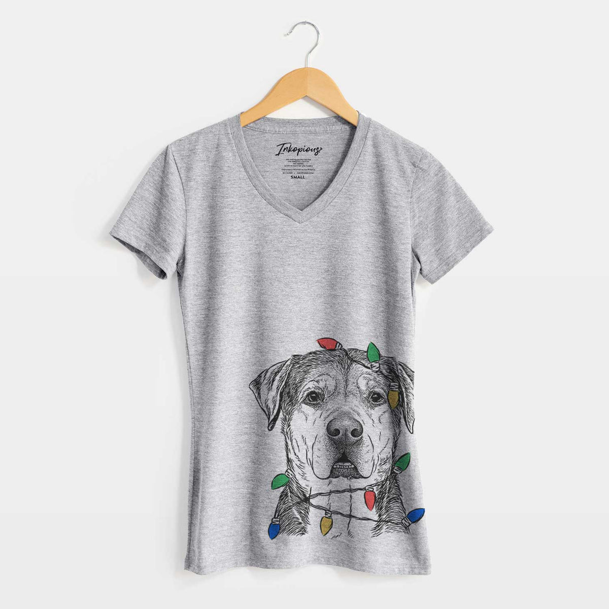 Christmas Lights Gus the Rottweiler Mix - Women's V-neck Shirt