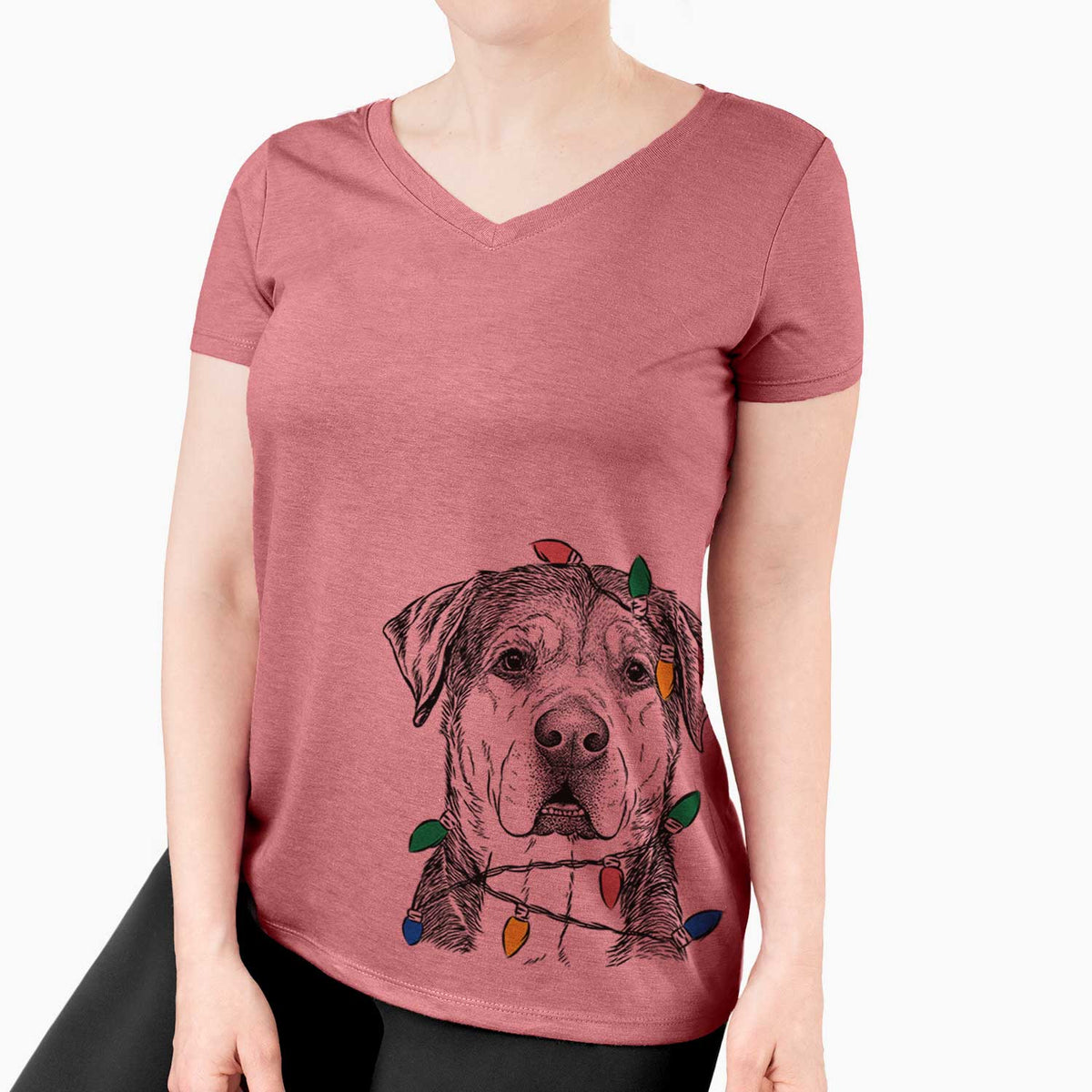 Christmas Lights Gus the Rottweiler Mix - Women's V-neck Shirt