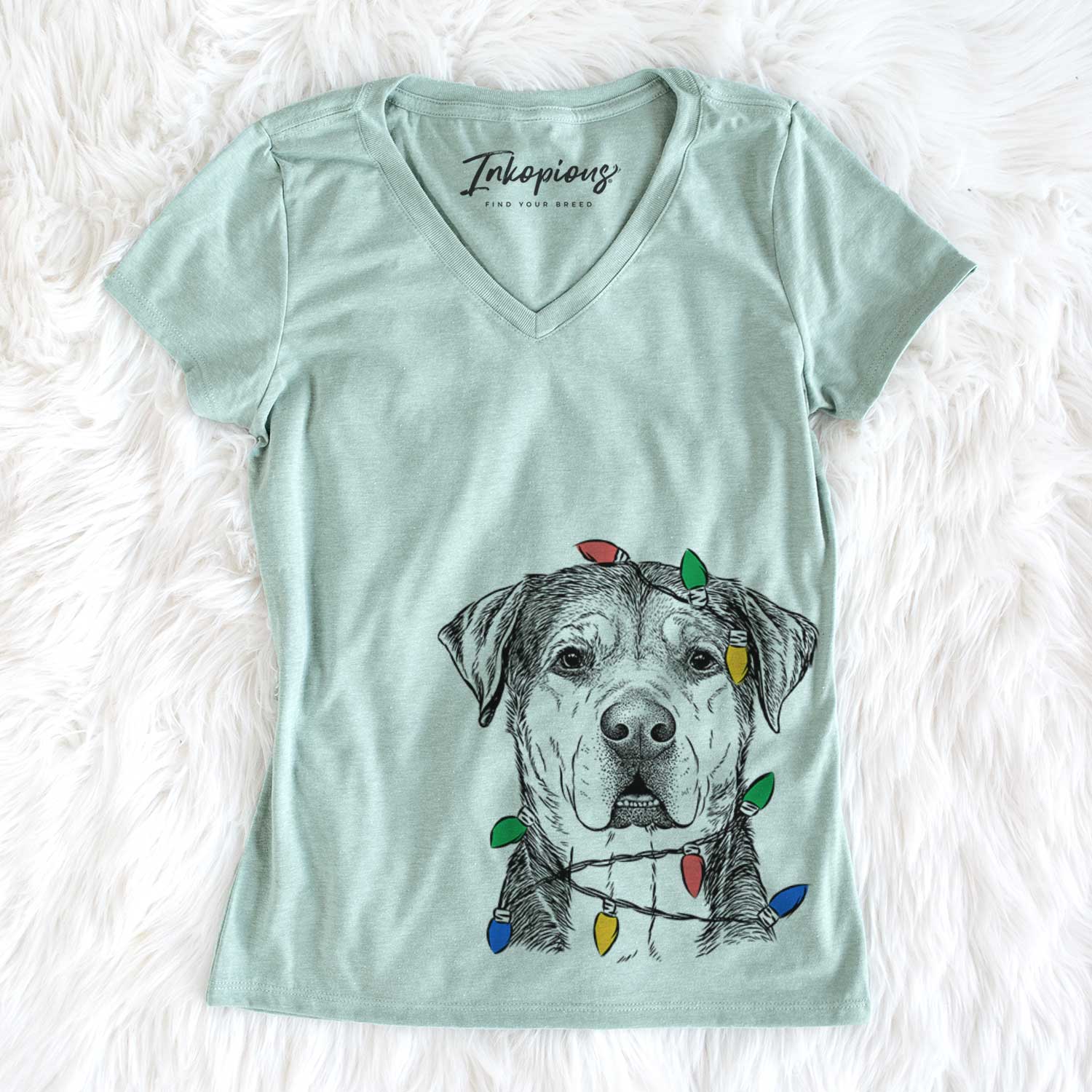 Christmas Lights Gus the Rottweiler Mix - Women's V-neck Shirt