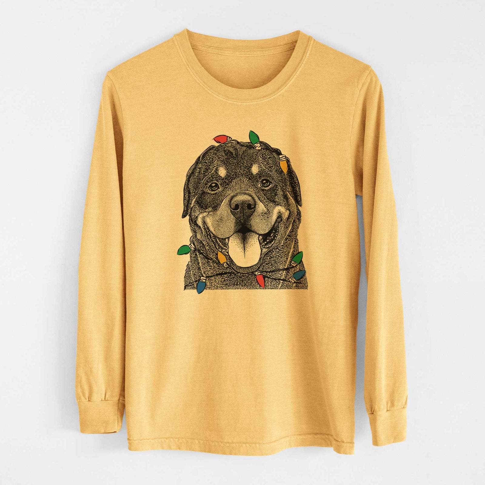 Christmas Lights Hagan the Rottweiler - Heavyweight 100% Cotton Long Sleeve