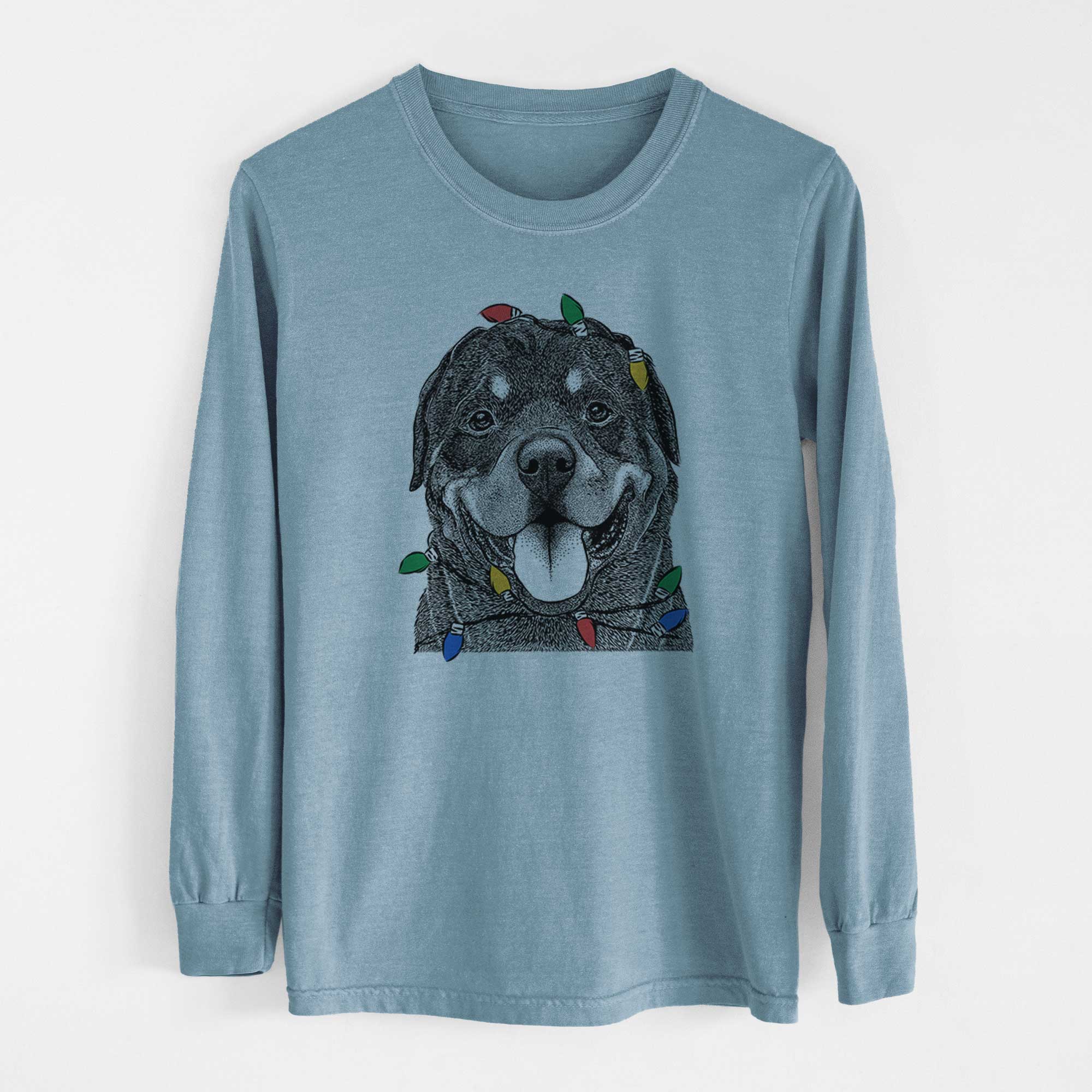 Christmas Lights Hagan the Rottweiler - Heavyweight 100% Cotton Long Sleeve