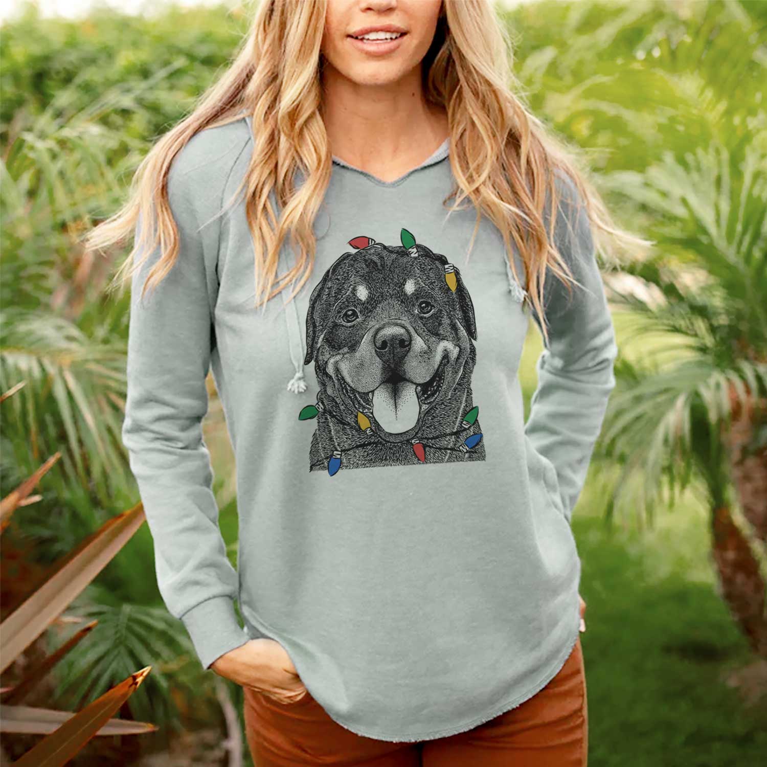 Christmas Lights Hagan the Rottweiler - Cali Wave Hooded Sweatshirt