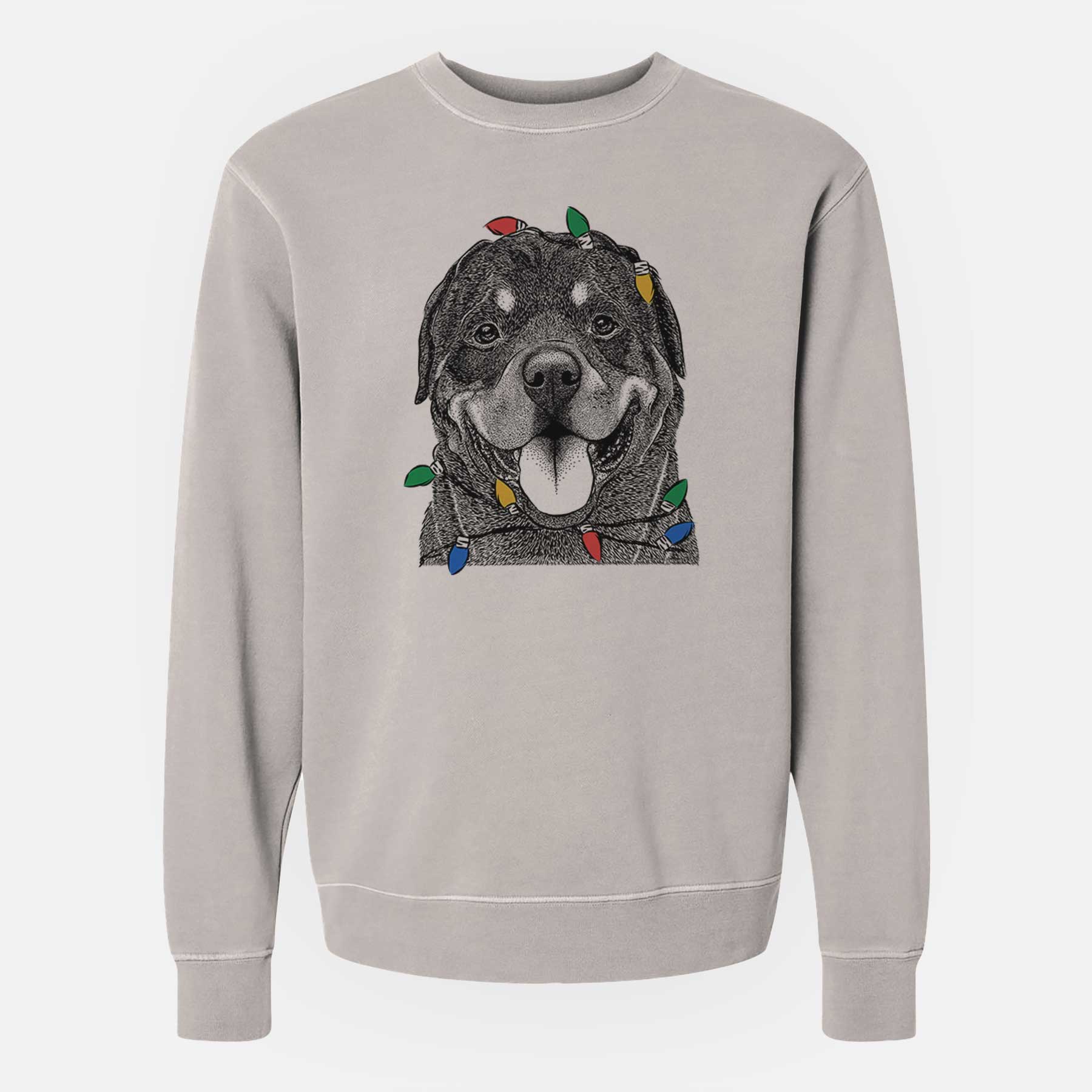 Christmas Lights Hagan the Rottweiler - Unisex Pigment Dyed Crew Sweatshirt