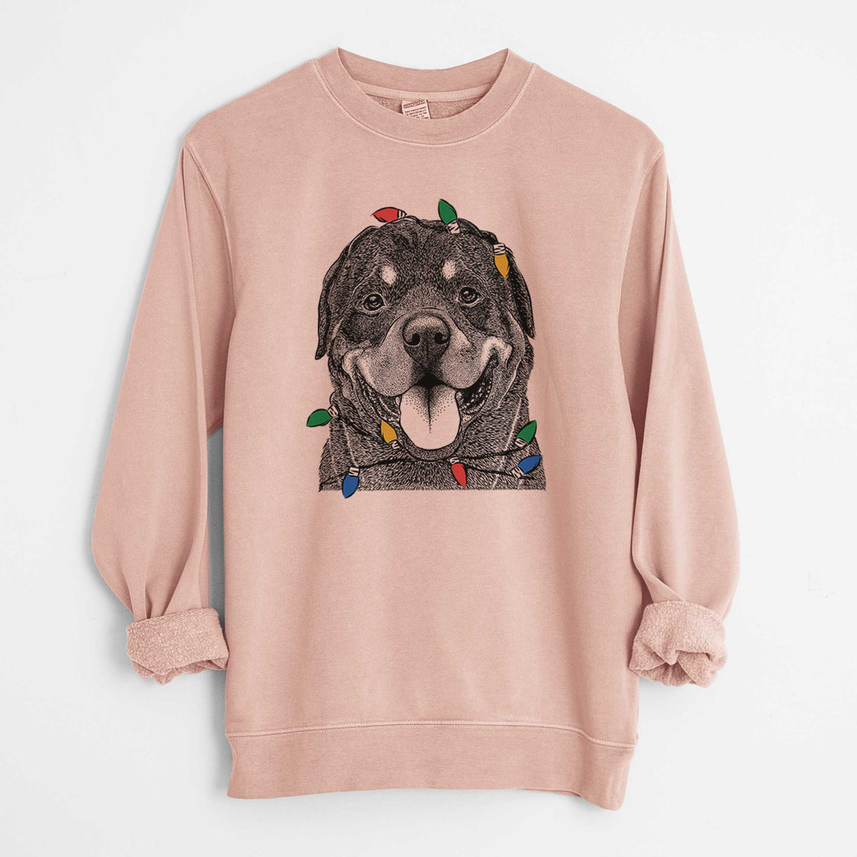 Christmas Lights Hagan the Rottweiler - Unisex Pigment Dyed Crew Sweatshirt