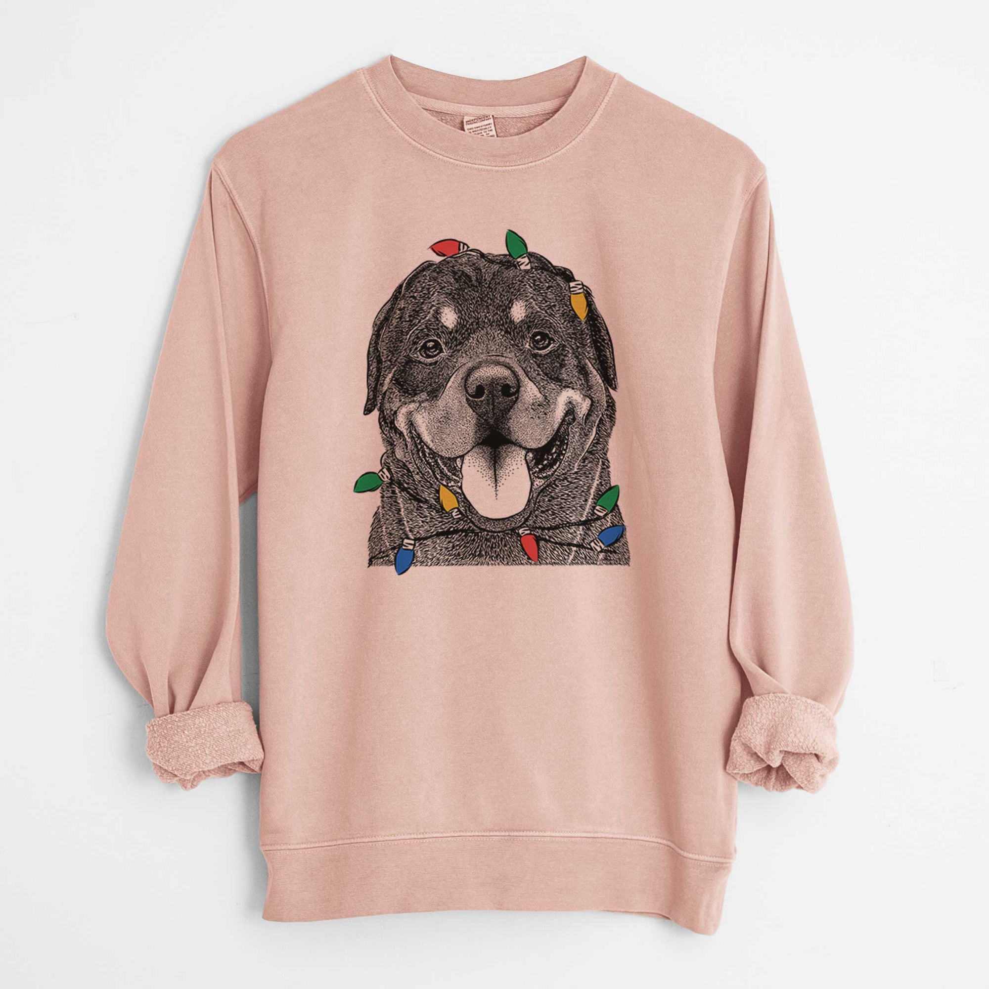 Christmas Lights Hagan the Rottweiler - Unisex Pigment Dyed Crew Sweatshirt