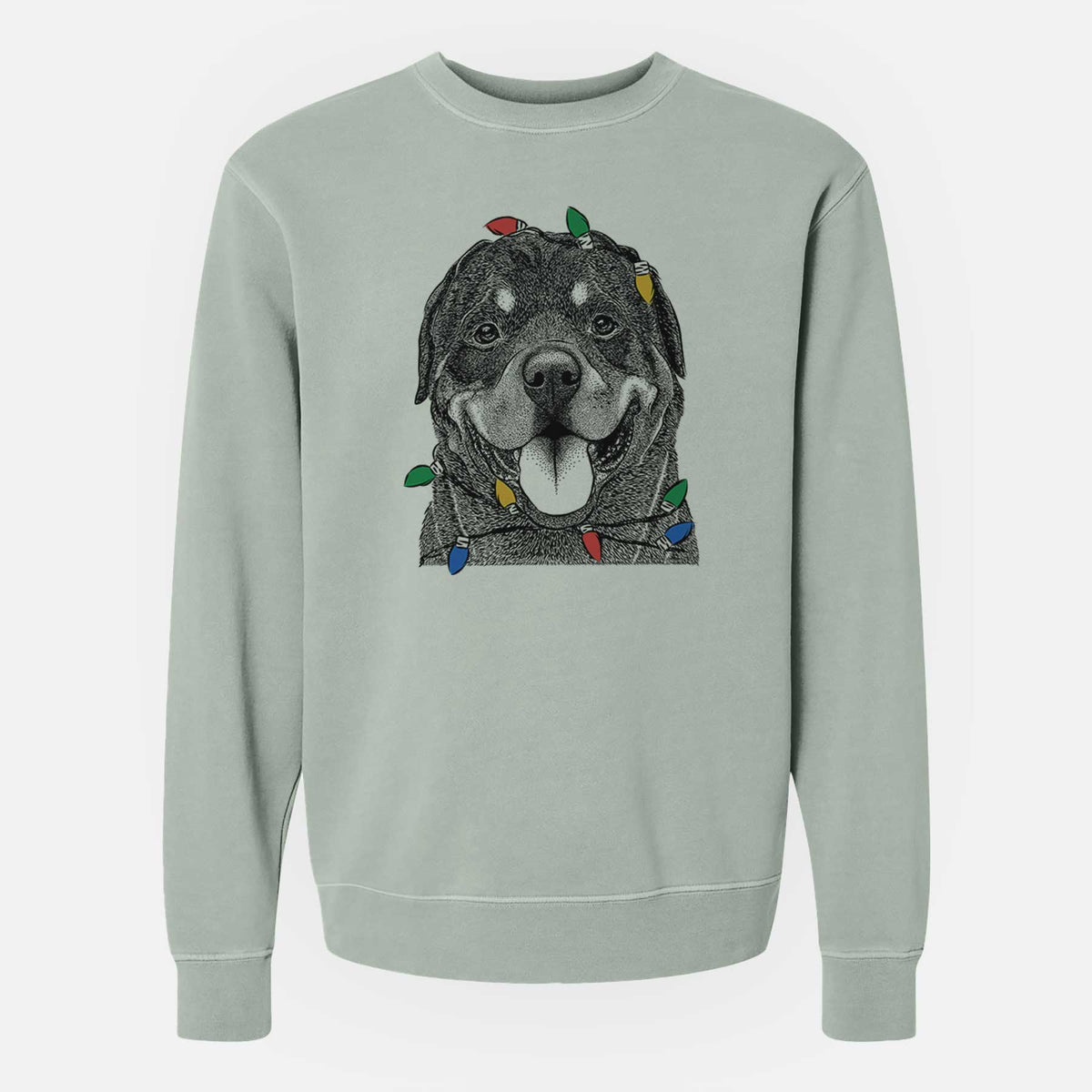 Christmas Lights Hagan the Rottweiler - Unisex Pigment Dyed Crew Sweatshirt