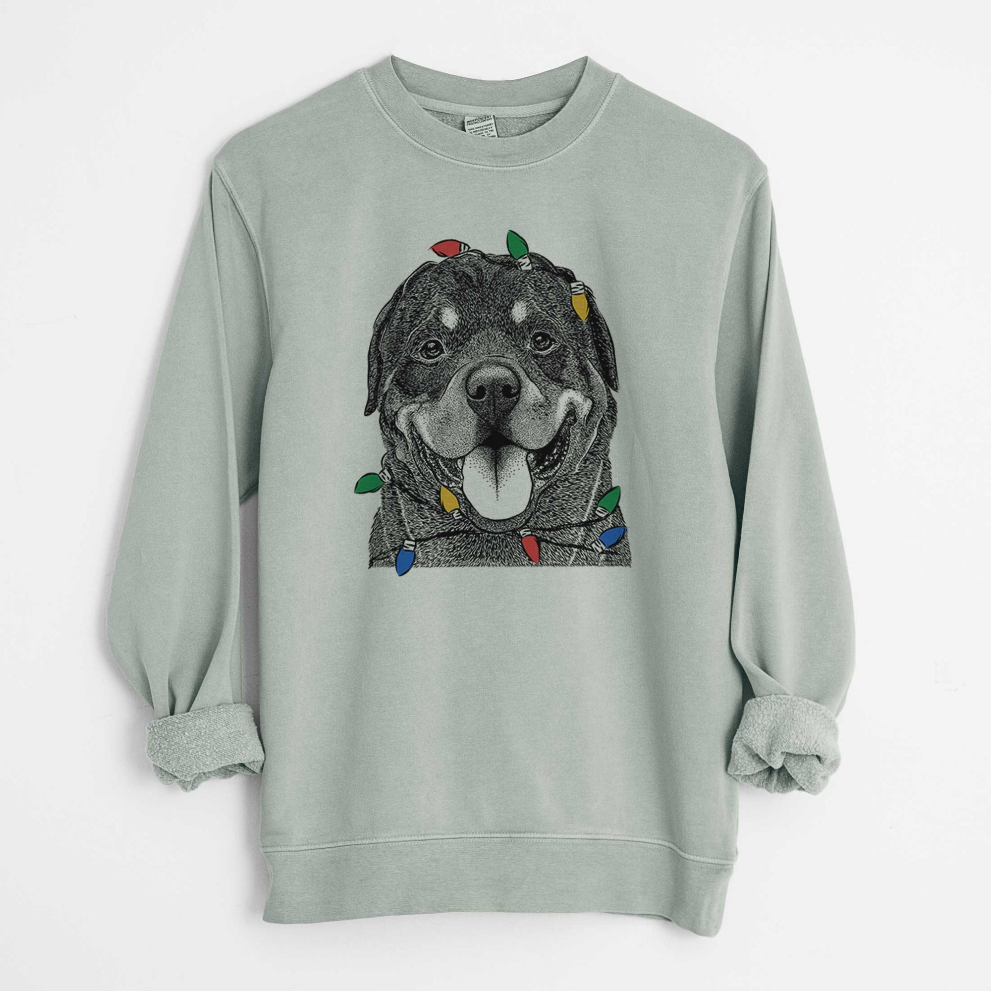 Christmas Lights Hagan the Rottweiler - Unisex Pigment Dyed Crew Sweatshirt