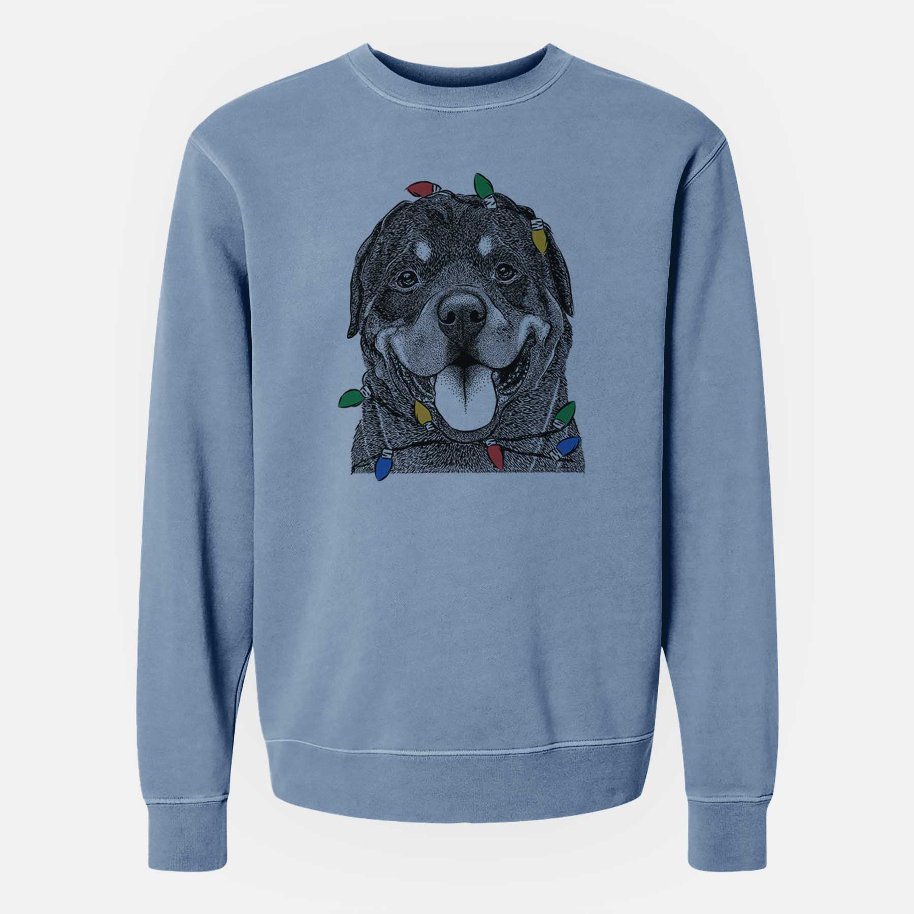 Christmas Lights Hagan the Rottweiler - Unisex Pigment Dyed Crew Sweatshirt