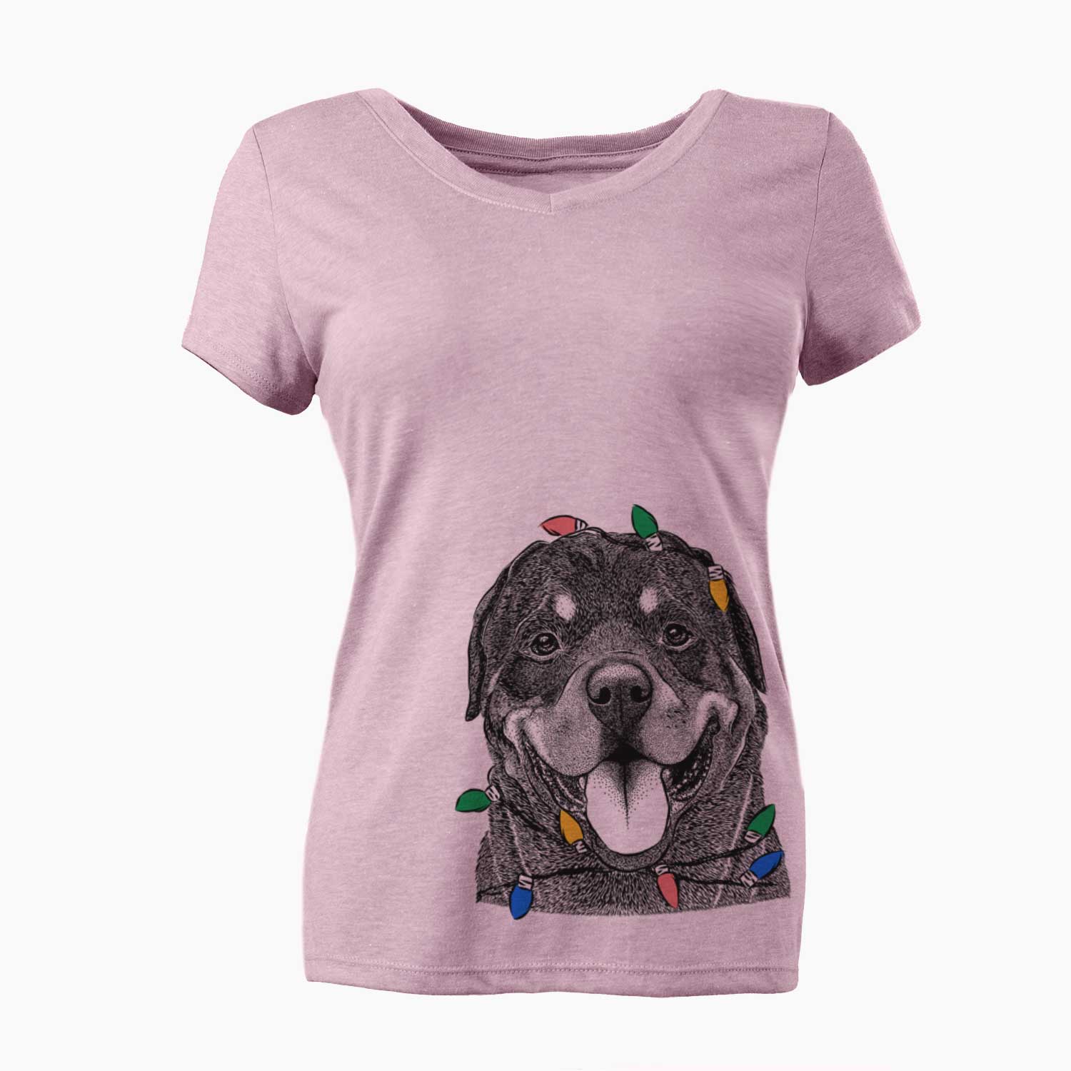 Christmas Lights Hagan the Rottweiler - Women's V-neck Shirt