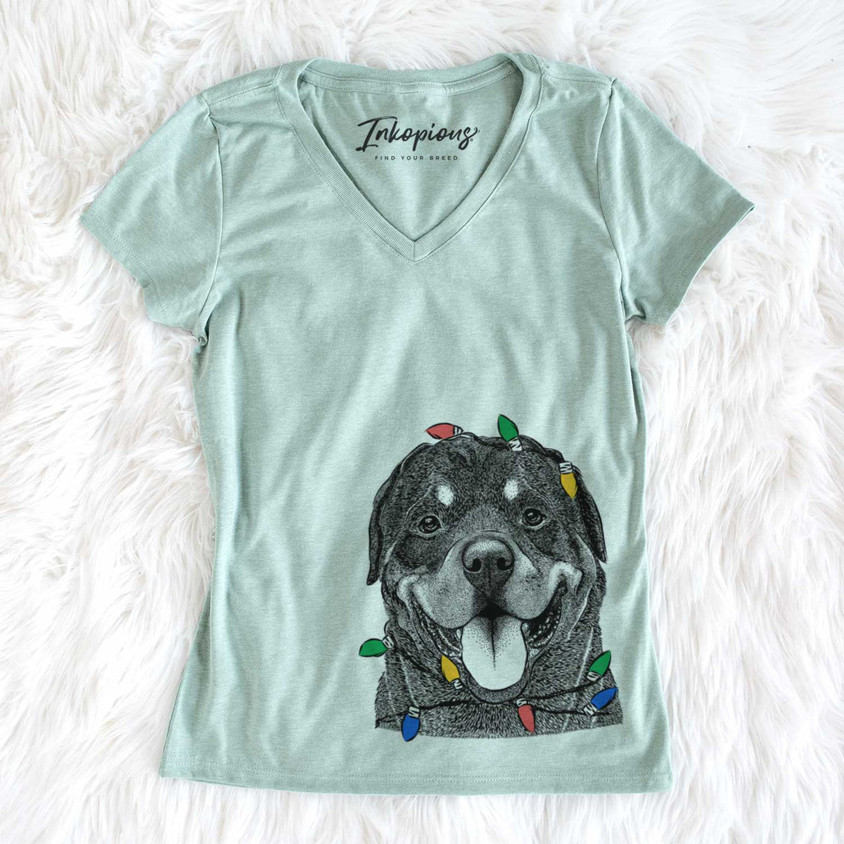 Christmas Lights Hagan the Rottweiler - Women&#39;s V-neck Shirt